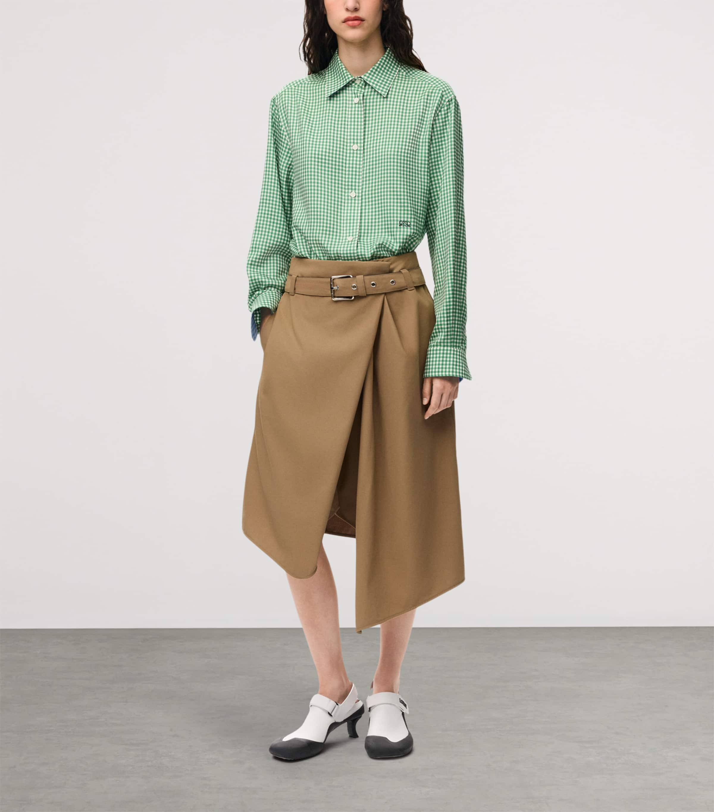 LOEWE Womens Asymmetric Wrap-Effect Midi Skirt Beige Image 2