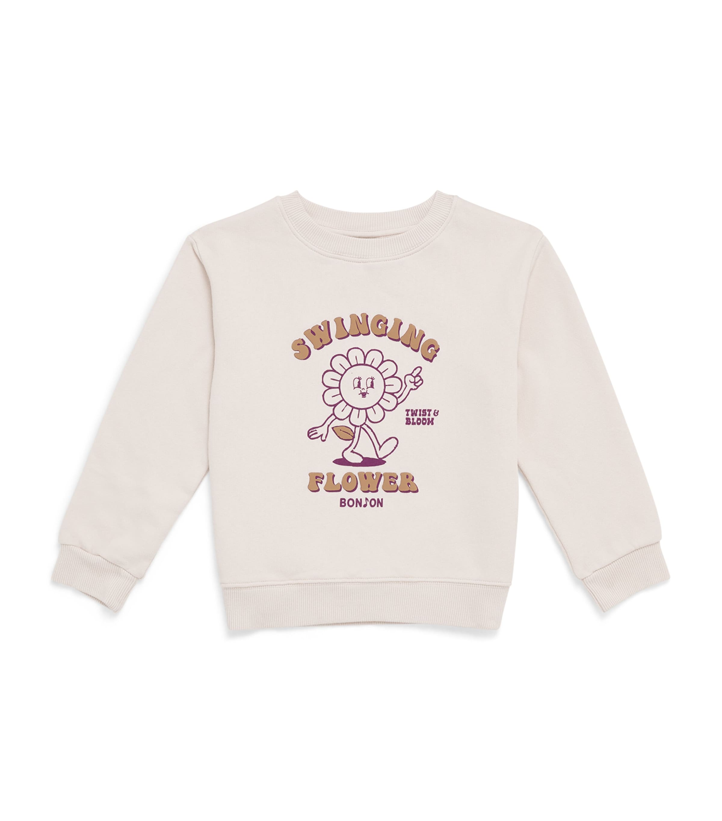 Bonton Swinging Flower Sweatshirt (2-14 Years) Milk Image 1