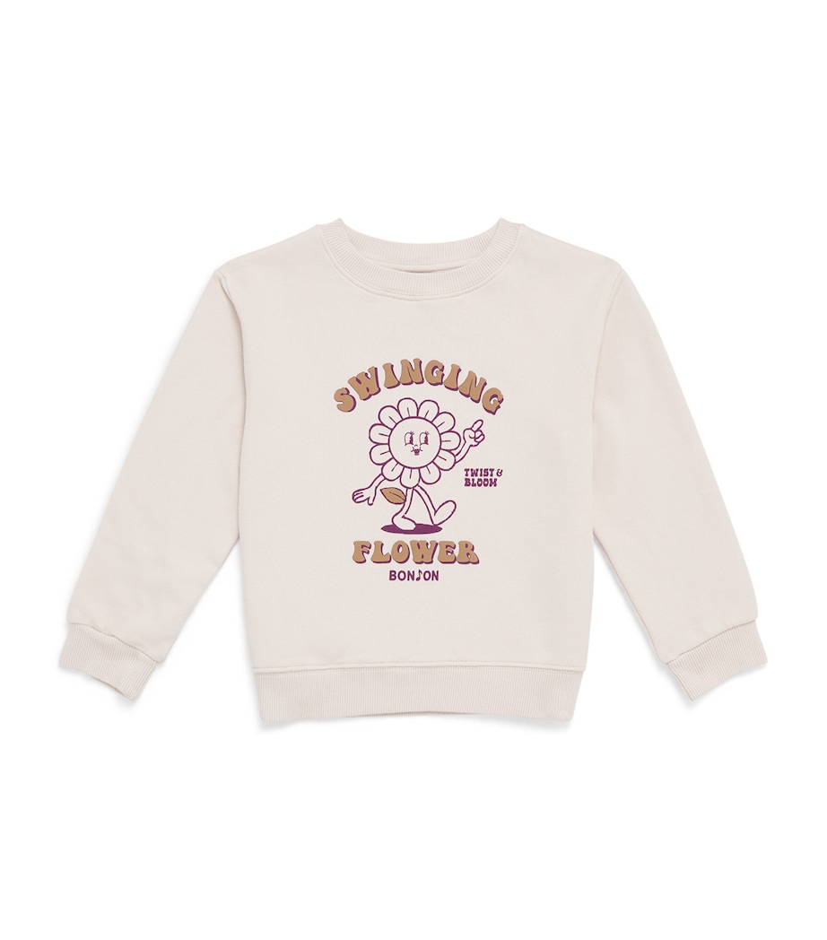 Bonton Swinging Flower Sweatshirt (2-14 Years) Milk Image 1