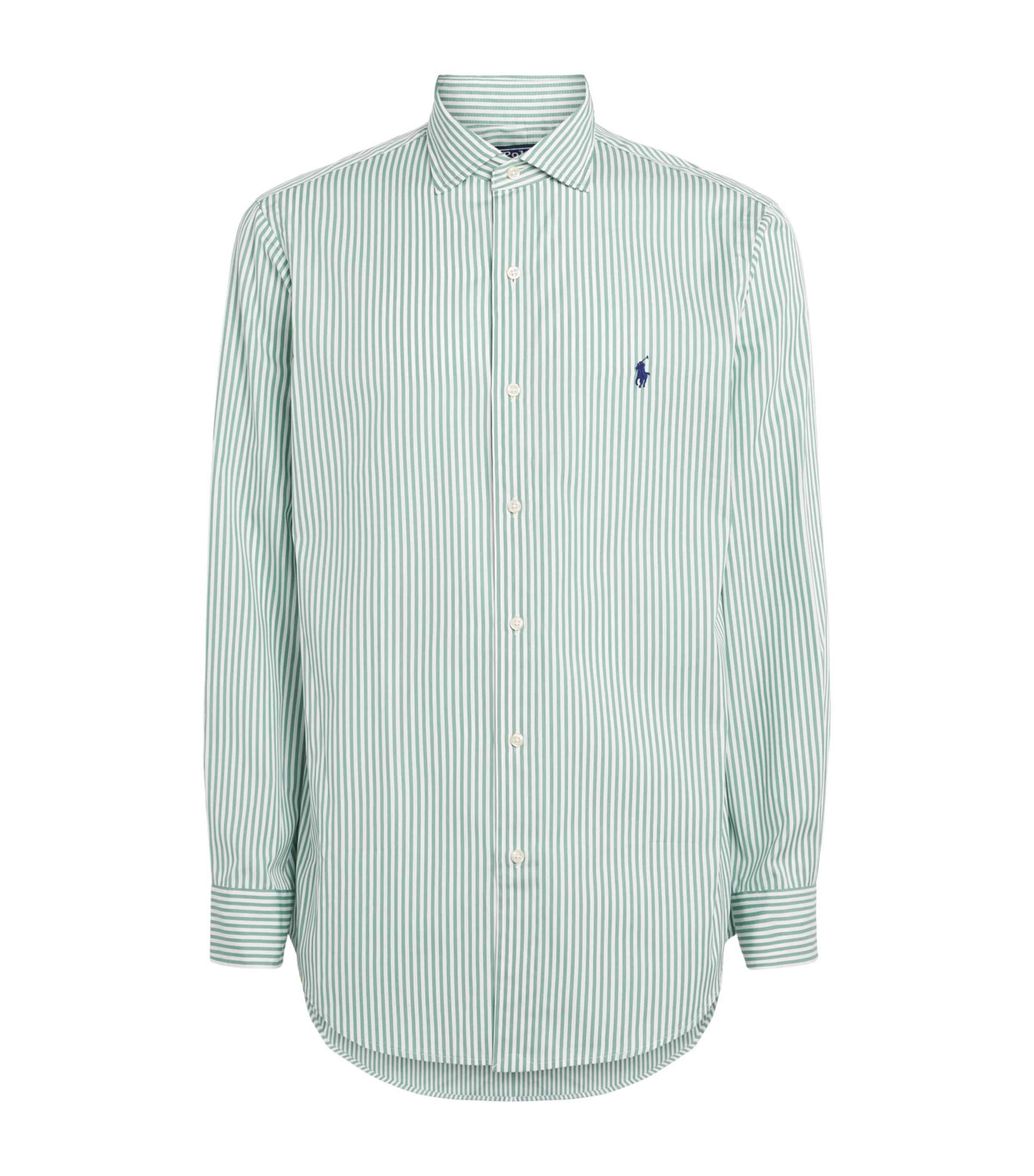 Polo Ralph Lauren Mens Cotton Stripe Custom Fit Shirt Faded Mint Wht Image 1