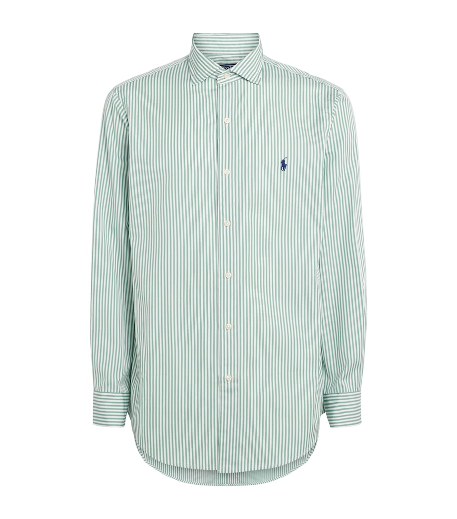 Polo Ralph Lauren Mens Cotton Stripe Custom Fit Shirt Faded Mint Wht Image 1
