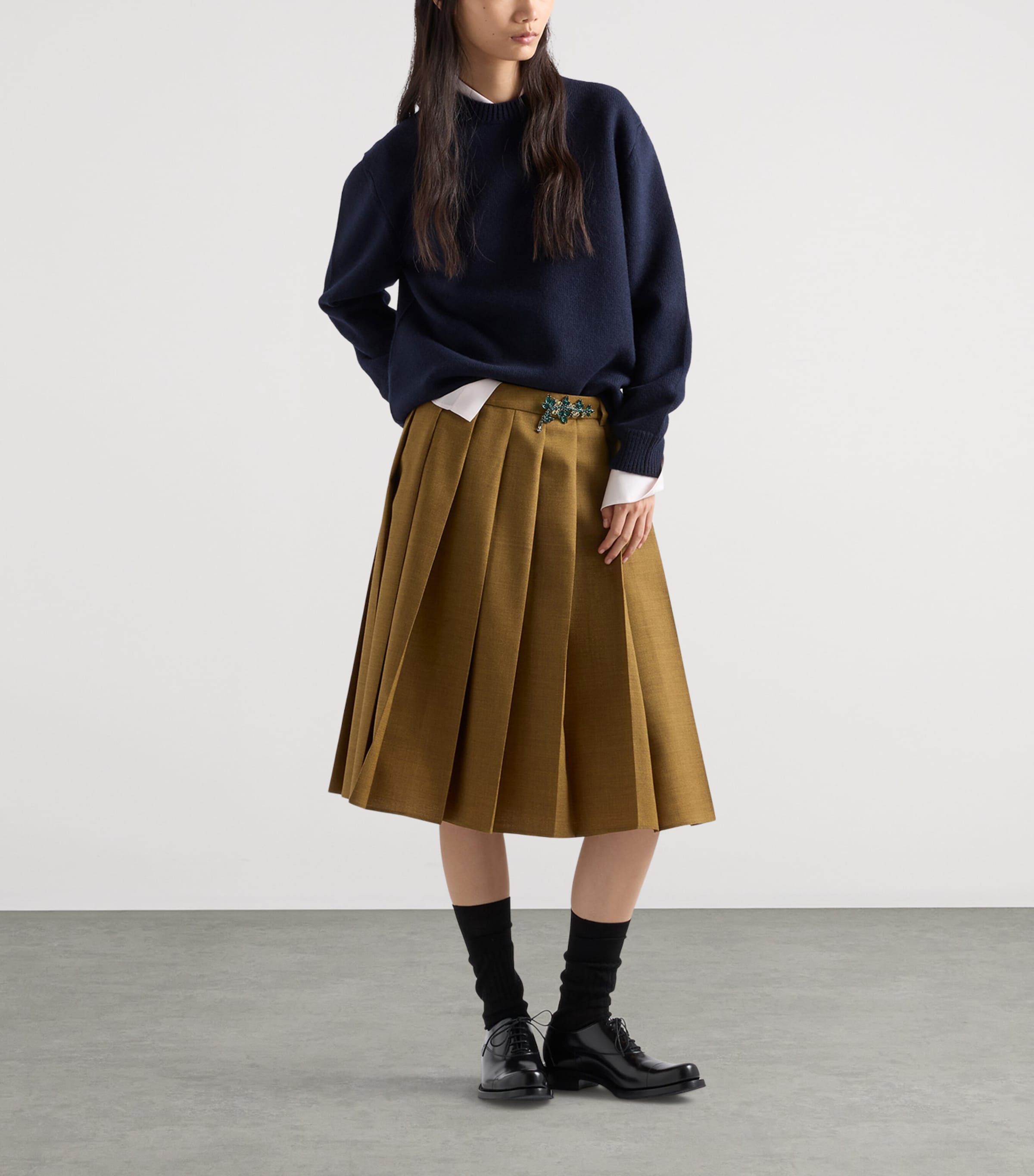 Prada Womens Wool Elbow-Patch Sweater Blue Image 2