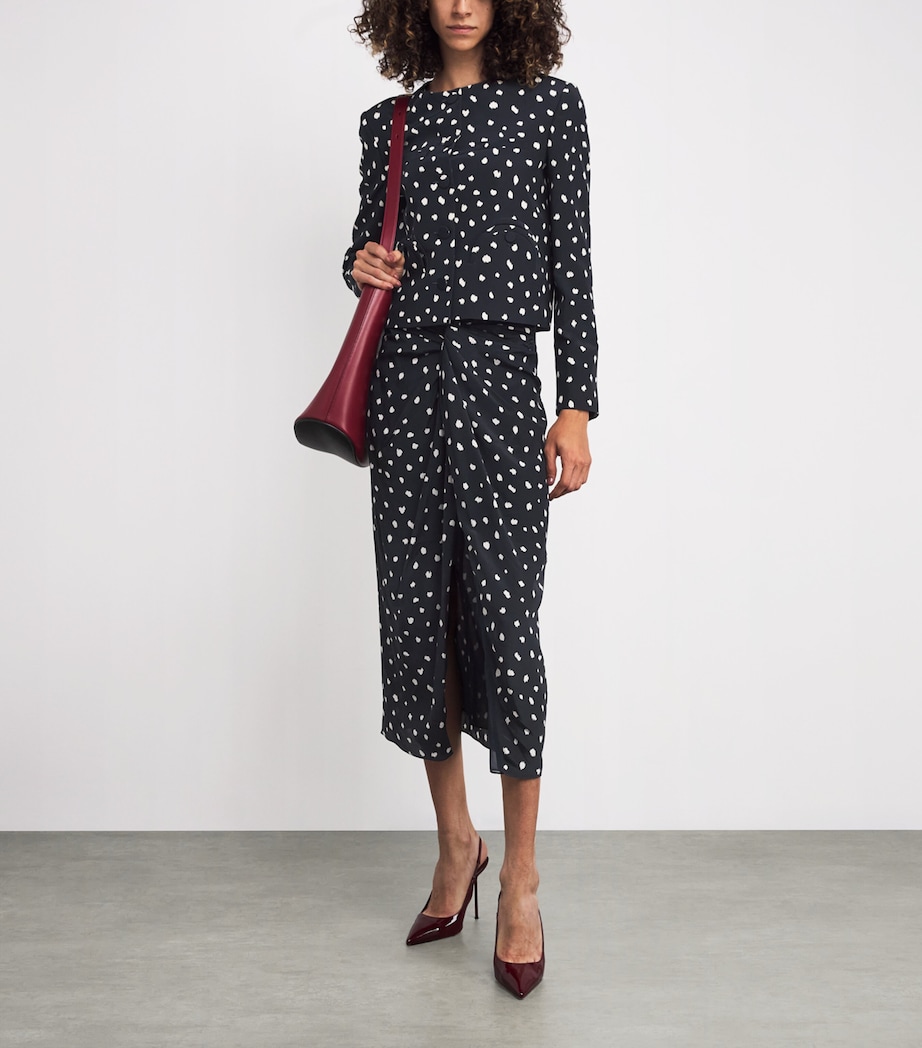 Silk Ruched Mariquita Midi Skirt F005 POIS NAVY Image 2
