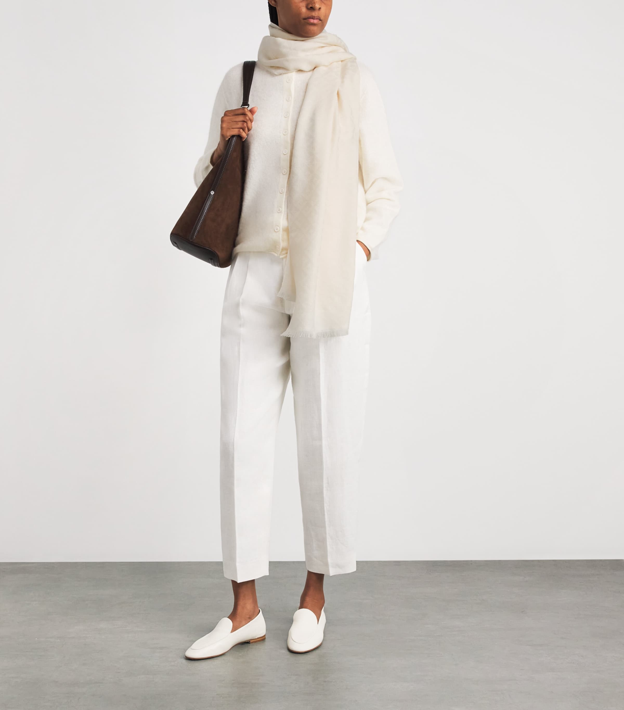 Harrods Wool Jacquard Scarf Ivory Image 3