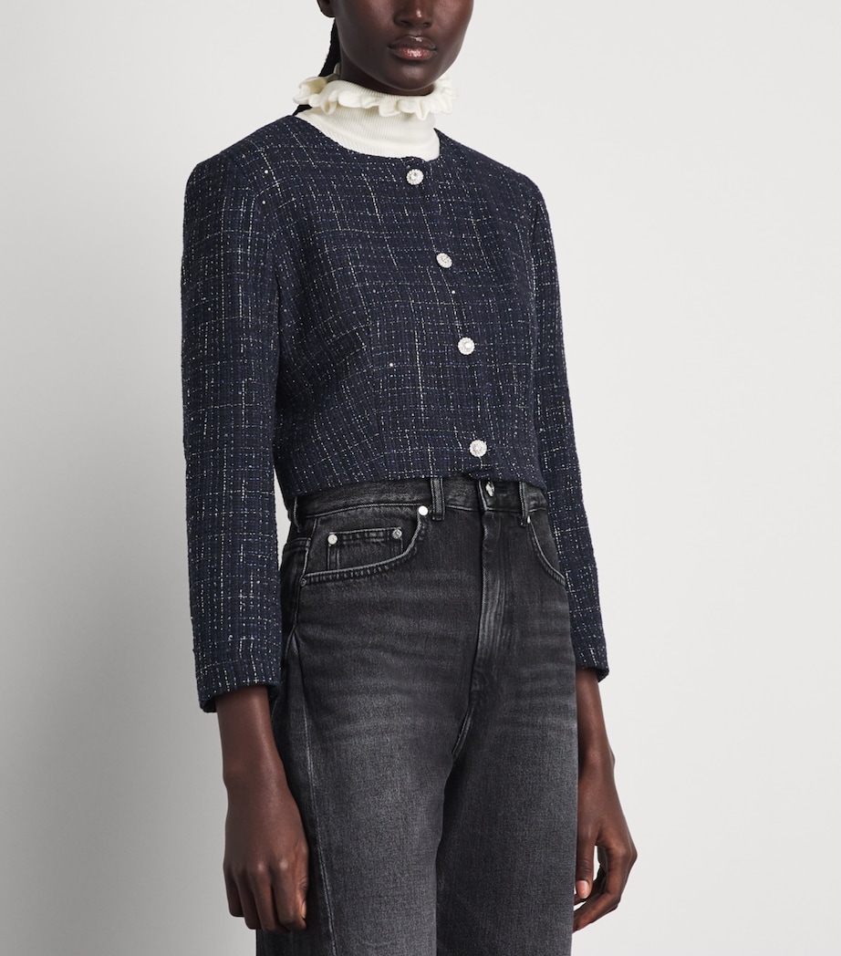 Sandro Paris Womens Tweed Sequinned Cropped Jacket Blue Image 4