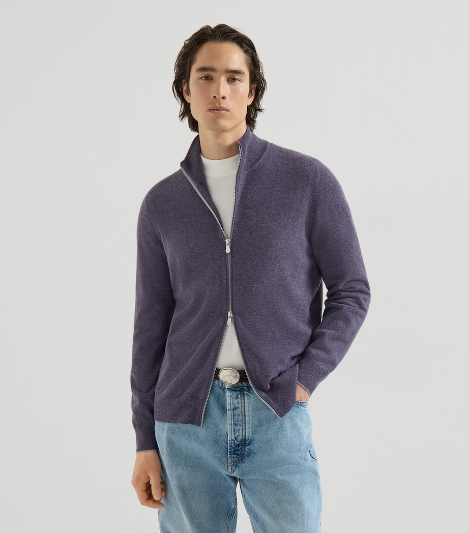 Brunello Cucinelli Mens Cashmere High-Neck Cardigan Image 3
