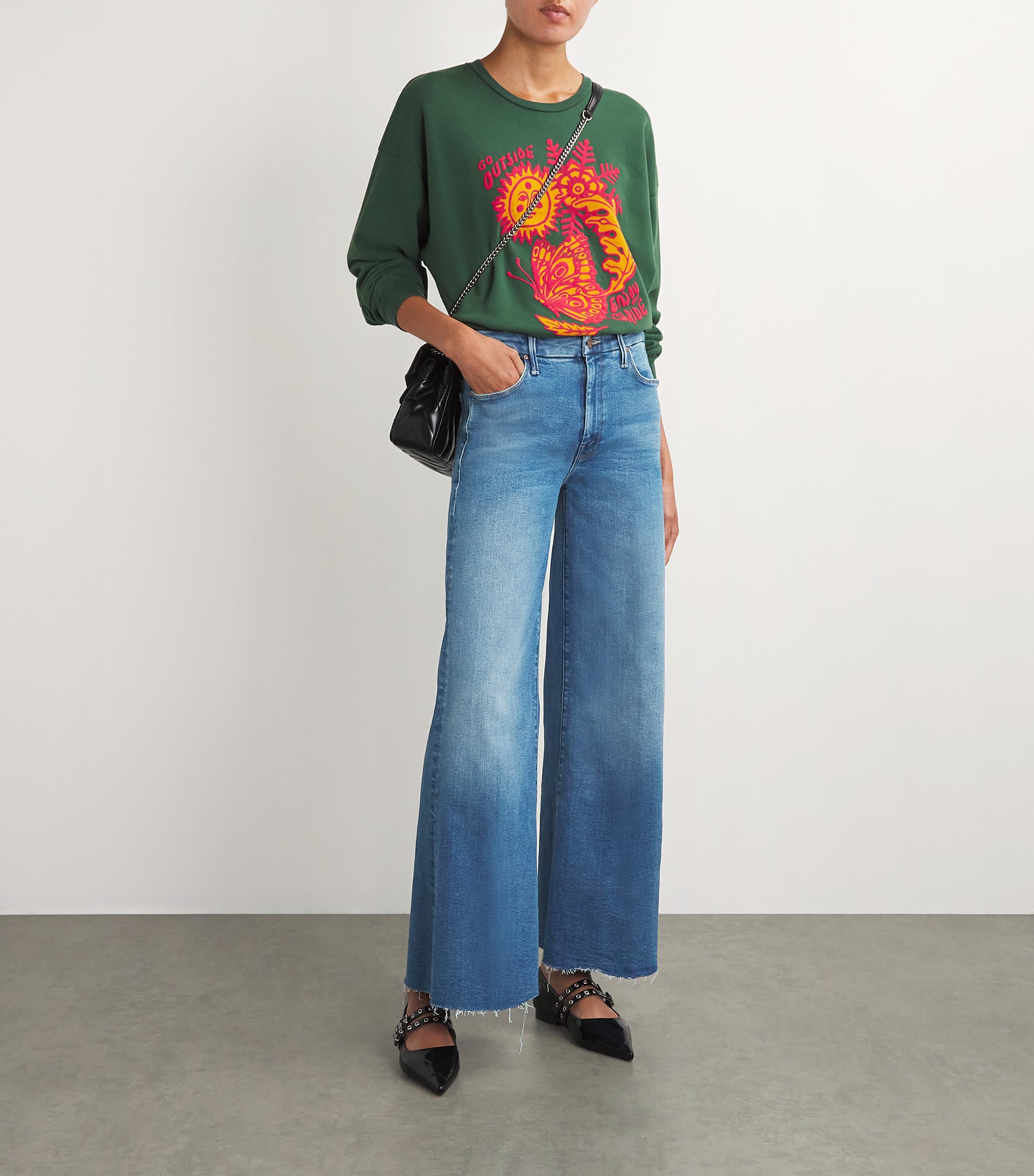 MOTHER Womens The Lil Roller Fray Wide-Leg Jeans Work Hard Play Hard Image 2
