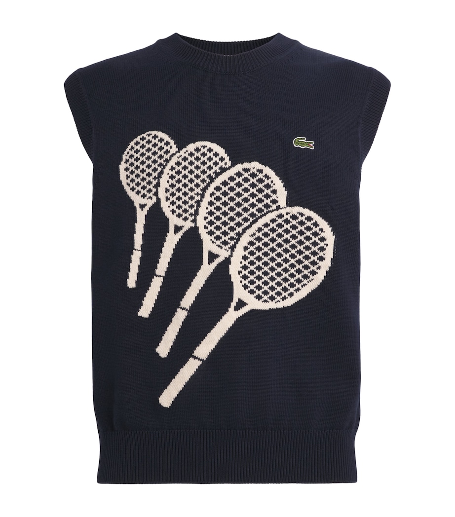 Lacoste Mens Cotton Racket Jacquard Sweater Vest Navy Image 1