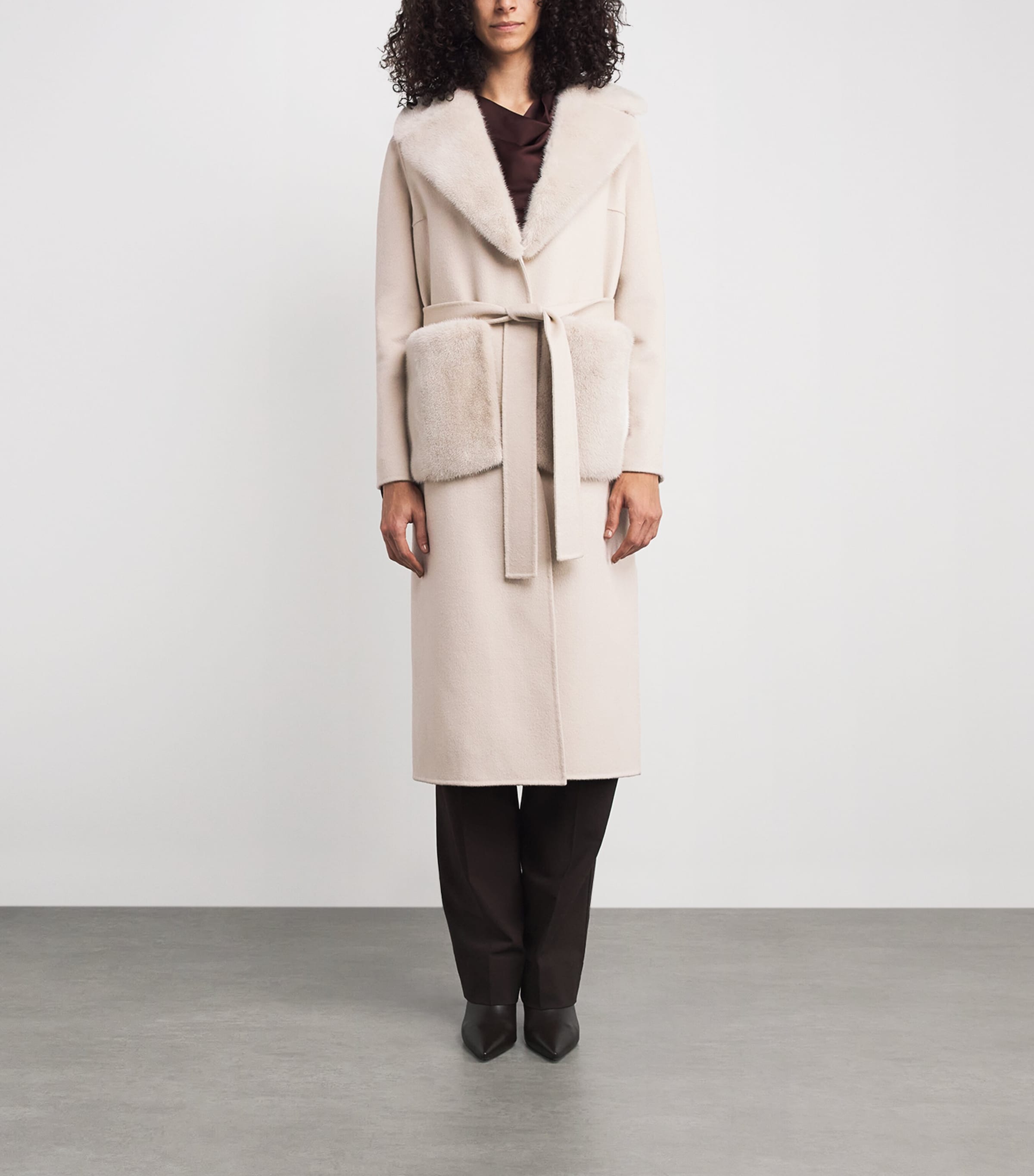 Cashmere-Mink Belted Long Coat A2122 Image 3