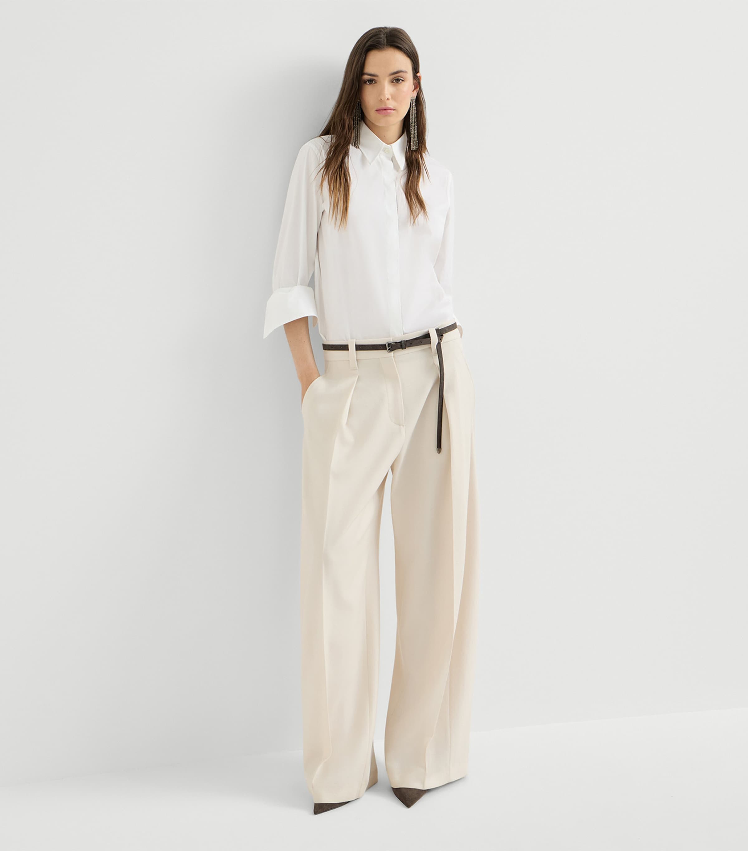 Brunello Cucinelli Womens Virgin Wool Pleated Wide-Leg Trousers Image 4