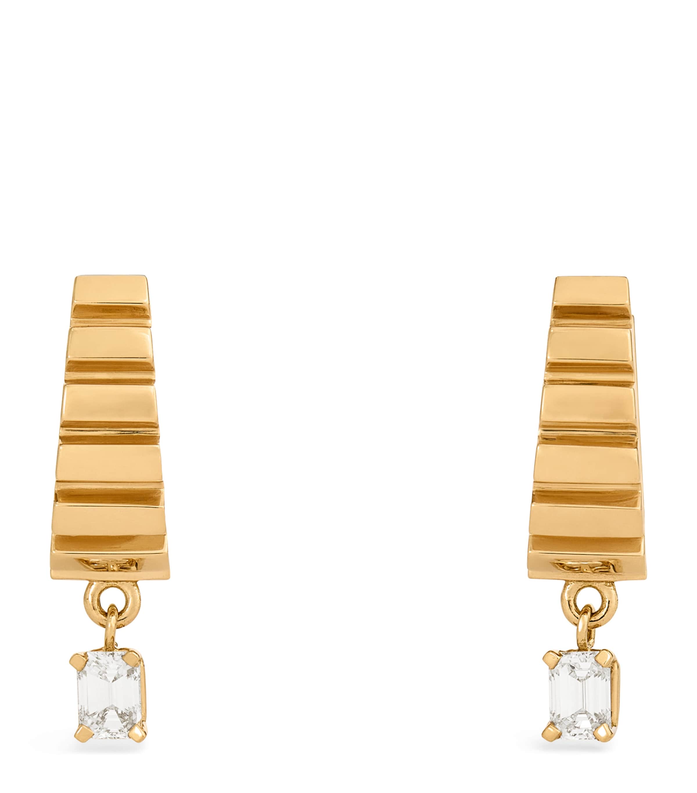 Azlee Yellow Gold And Diamond Escalier Hoop Earrings In Gold