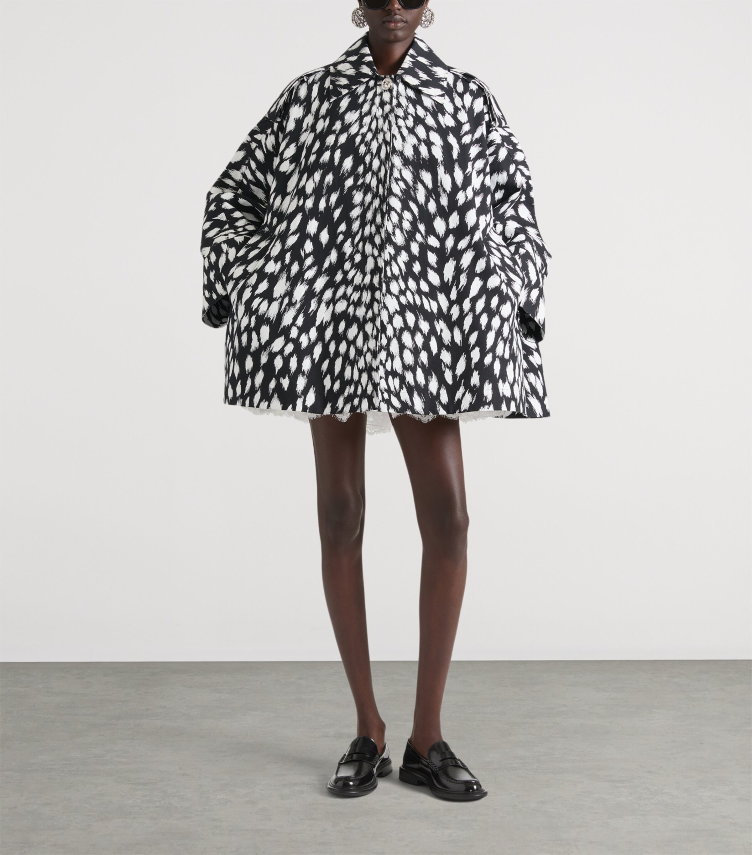 Animal-Print Coccon Trench Coat BLACK Image 2