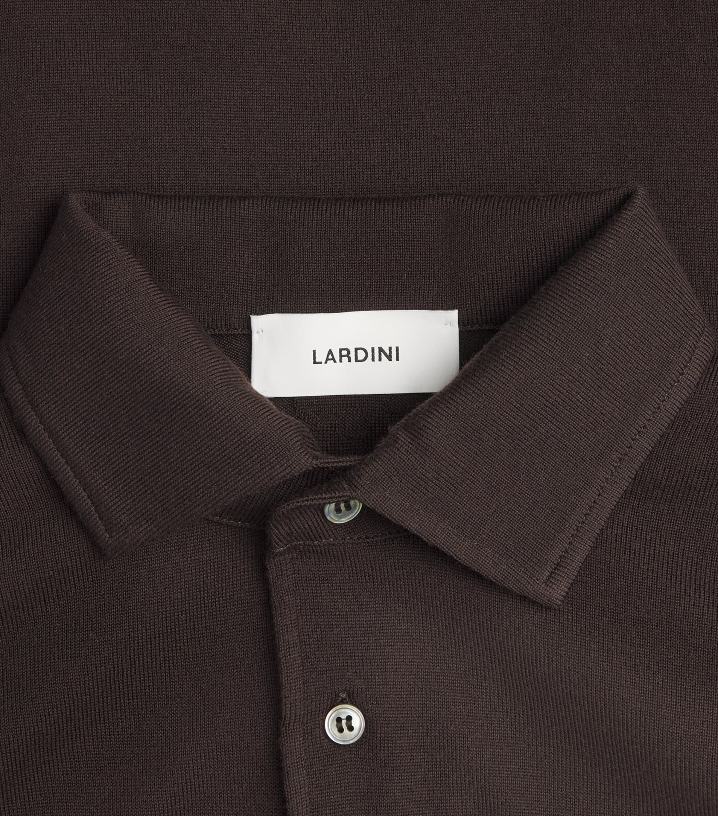 Lardini Mens Virgin Wool Long-Sleeve Polo Shirt Brown Image 6