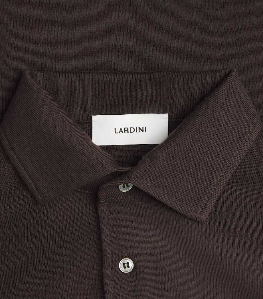 Lardini Mens Virgin Wool Long-Sleeve Polo Shirt Brown Image 6