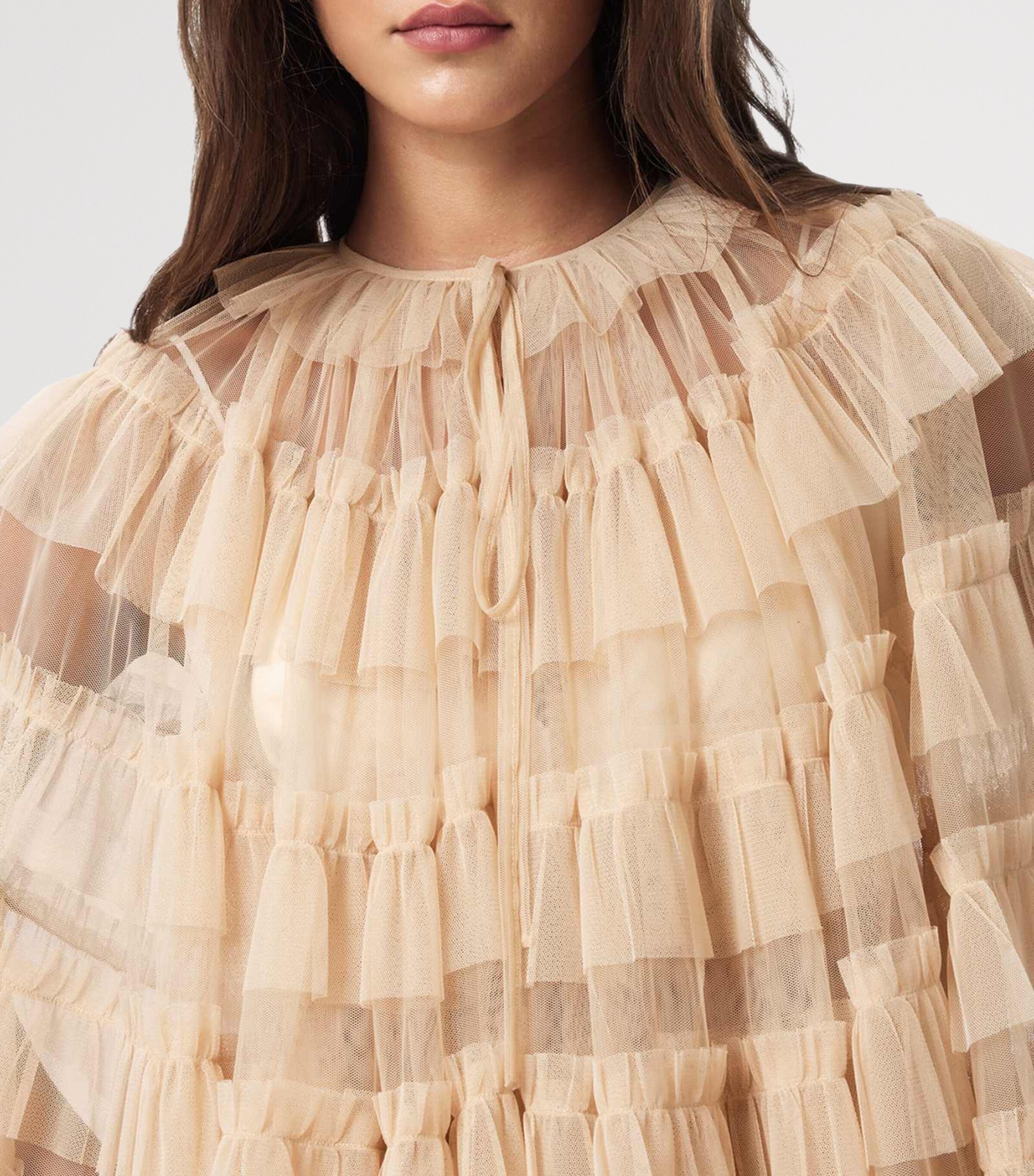 AllSaints Womens Tulle Ruffled Aude Cape Top Blush Pink Image 8