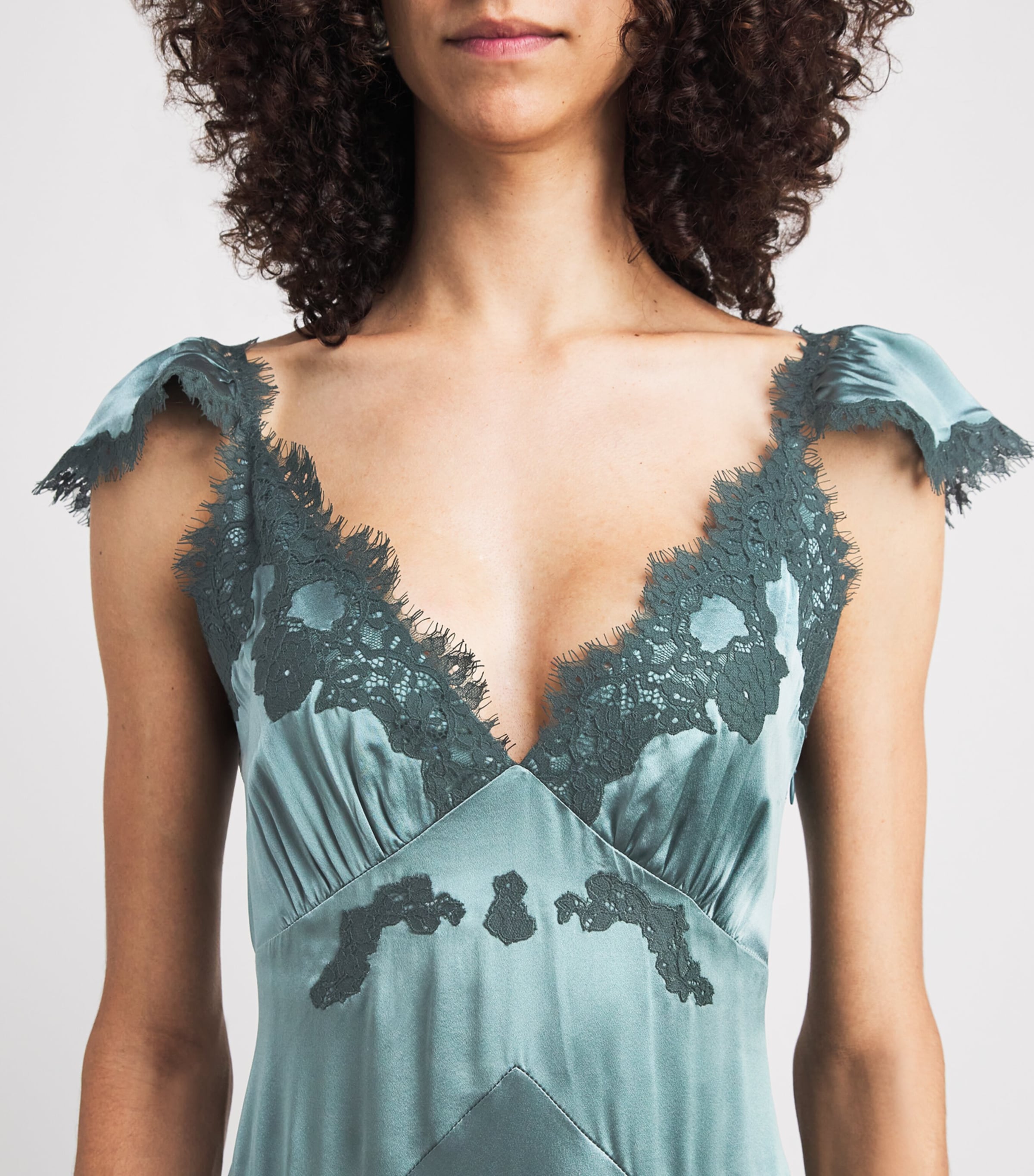 DÔEN Womens Silk Fiona Midi Dress Dulac Green Image 3