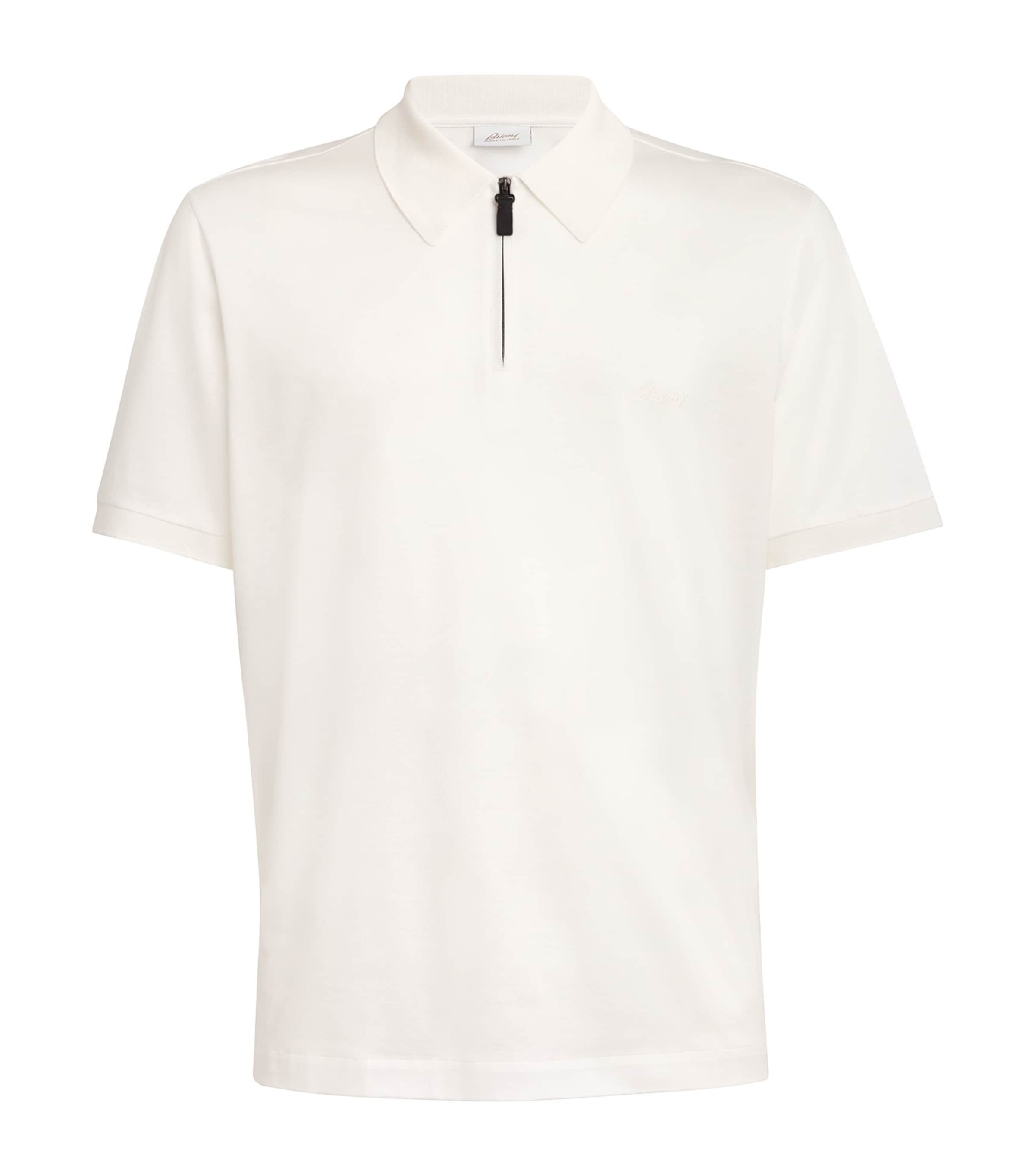 Brioni Cotton Zip-Up Polo Shirt | Harrods UK