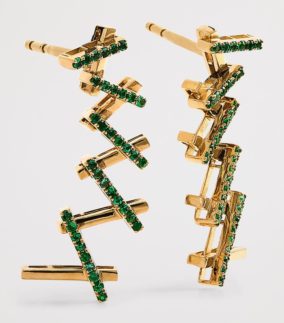 Suzanne Kalan Yellow Gold and Emerald Deco Gradual Wishbone Earrings Yg/emer Image 3