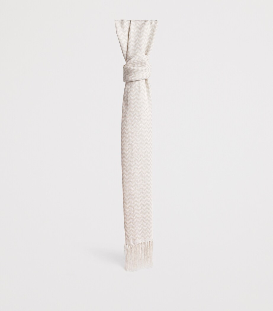 Eleventy Linen Chevron Scarf Bianco E Beige Image 3