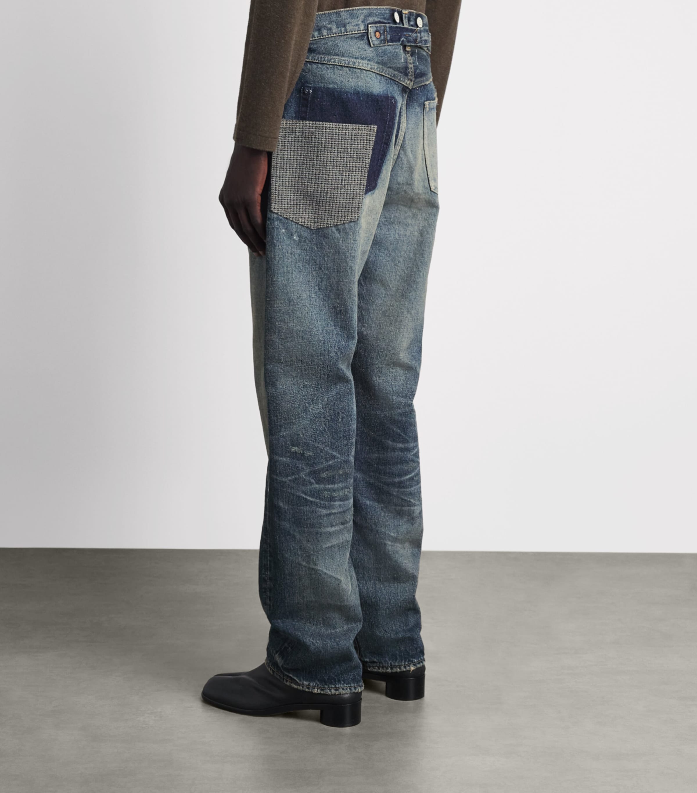 Junya Watanabe MAN Mens Distressed Patchwork Straight Jeans Indg X Gry/bk/grn Image 5