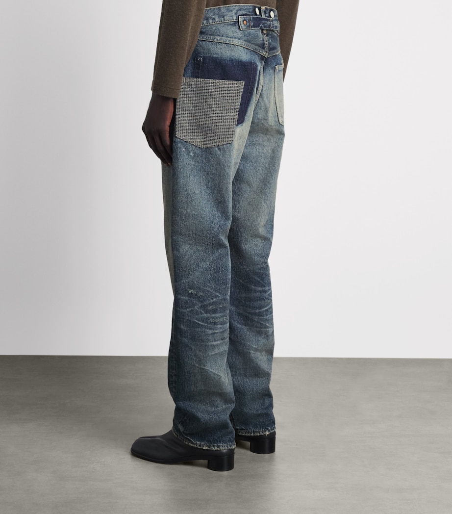 Junya Watanabe MAN Mens Distressed Patchwork Straight Jeans Indg X Gry/bk/grn Image 5