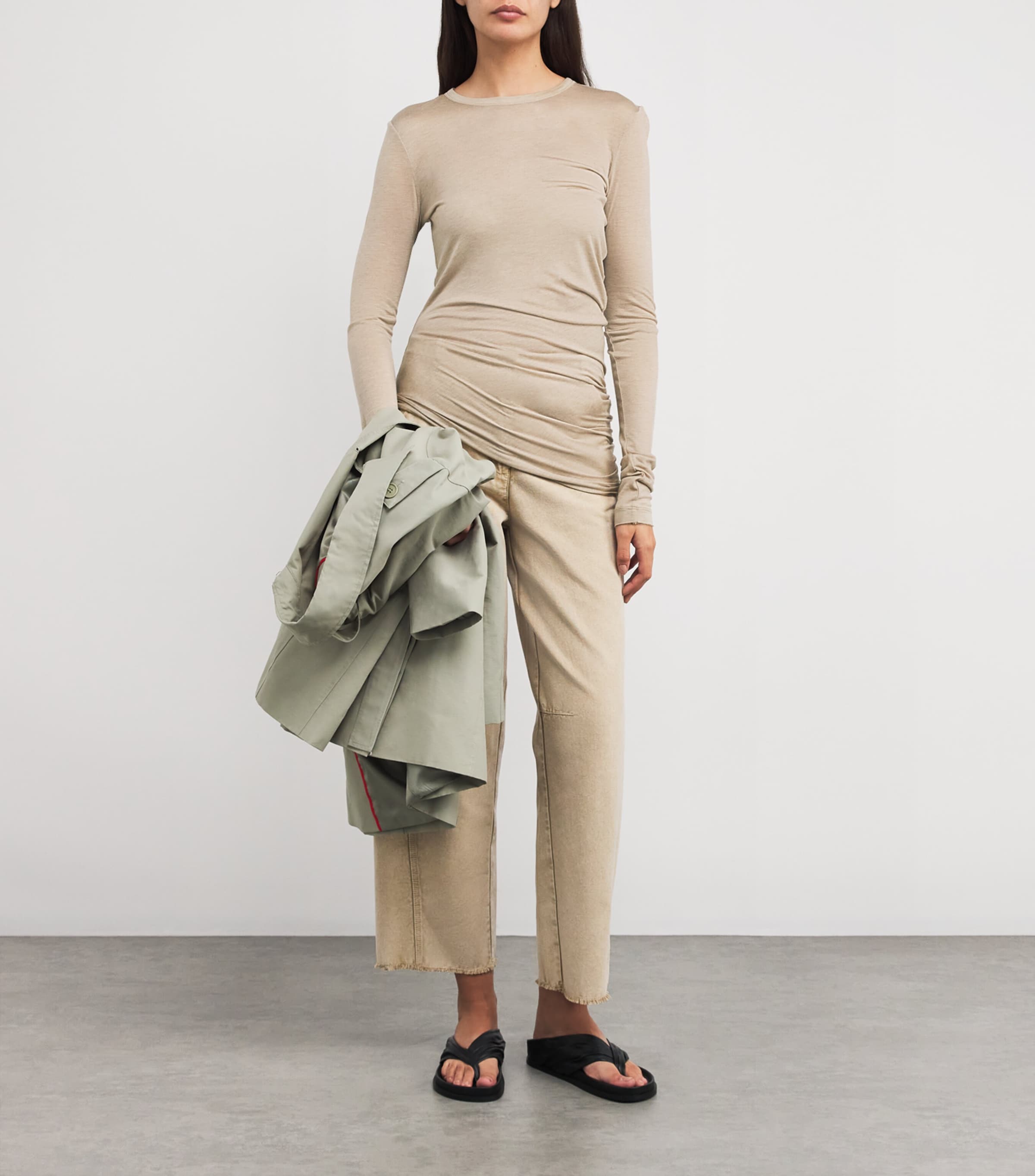 MAX&Co. Womens Asymmetric-Hem Top Mastic Image 2