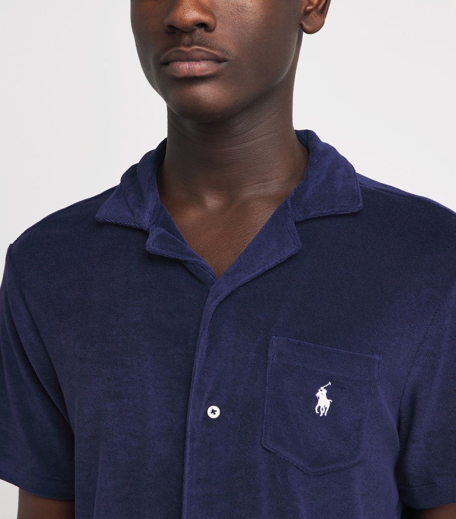 Polo Ralph Lauren Mens Cotton-Blend Terry Short-Sleeve Slim Shirt Newport Navy Image 3