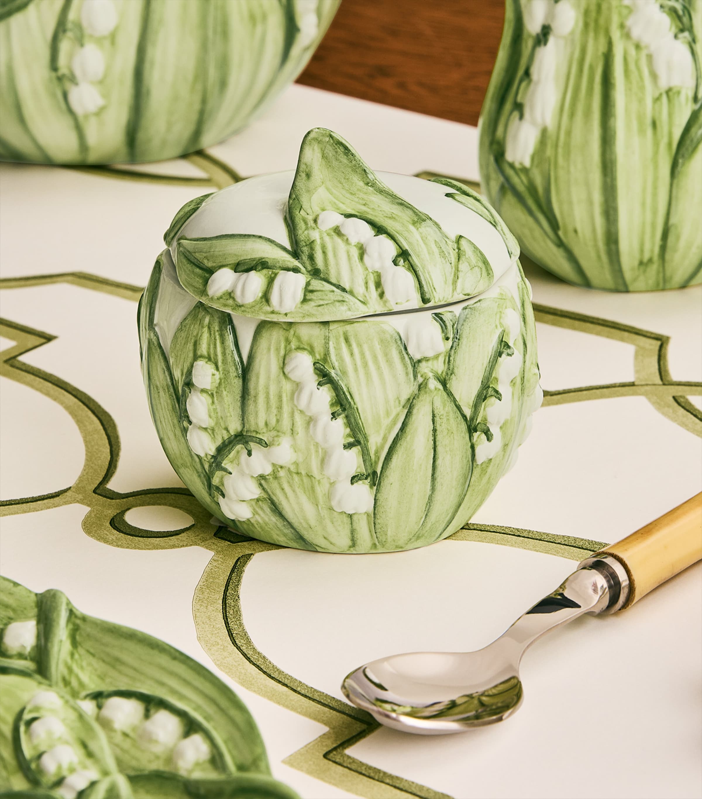 Lilly Of The Valley Sugar Pot WHITE/GREEN Image 4