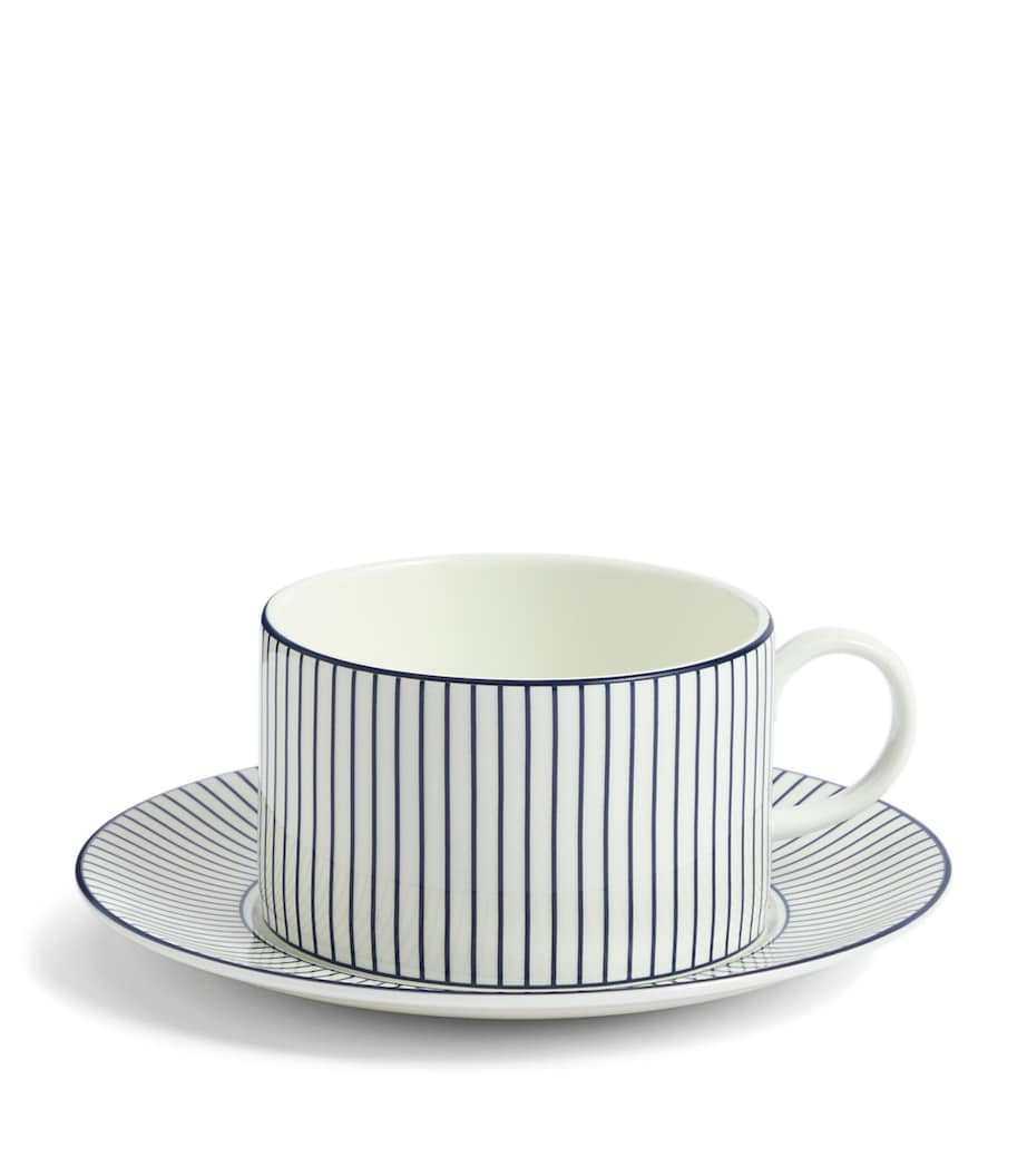 Pinstripe Teacup and Saucer WHITE Image 6