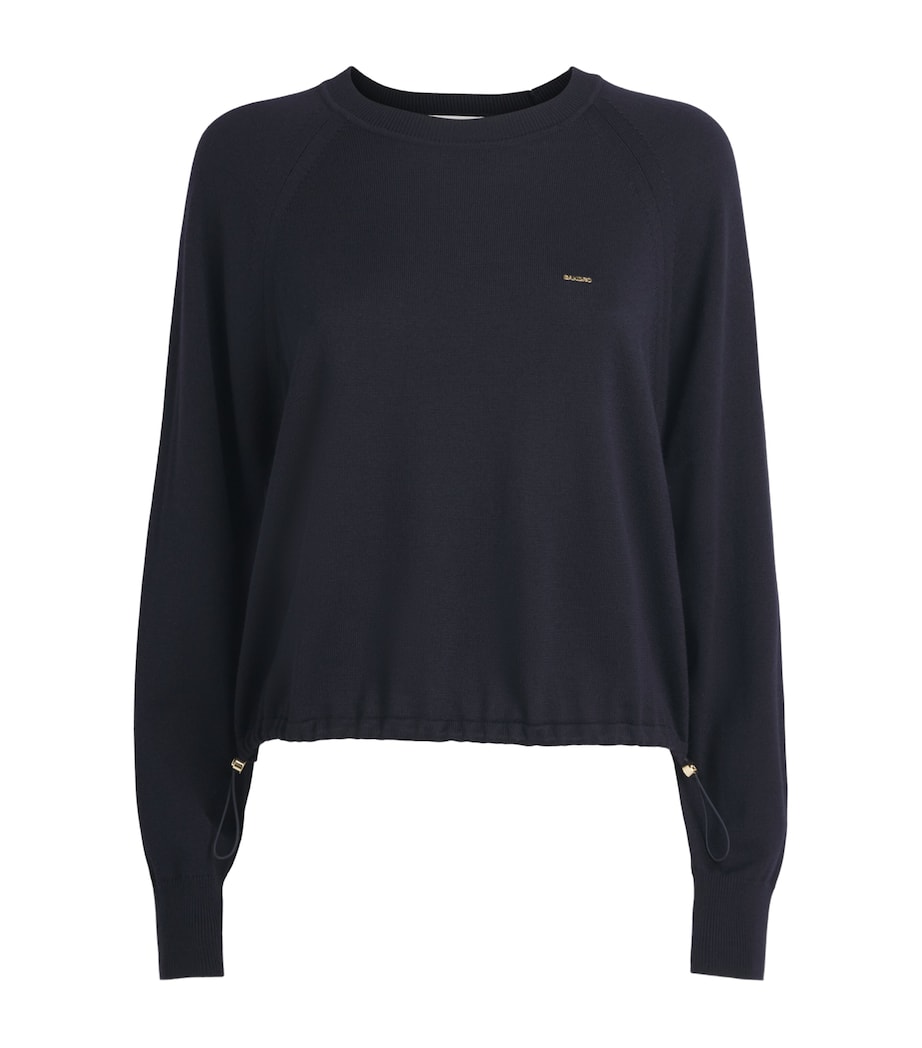 Sandro Paris Womens Wool-Blend Logo Sweater Navy Blue Image 1