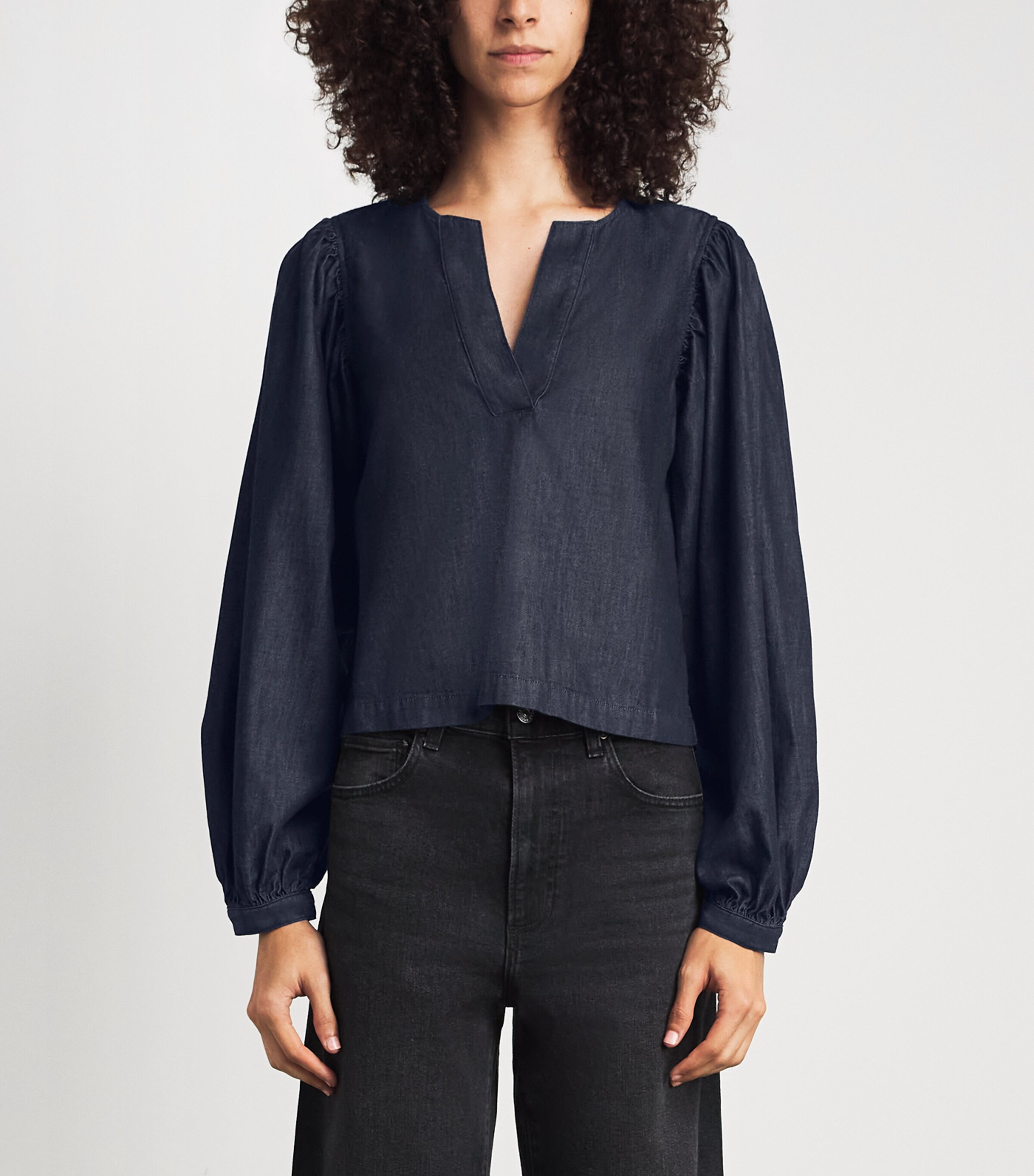 FRAME Womens Denim The Off Duty Popover Blouse Rinse Image 4