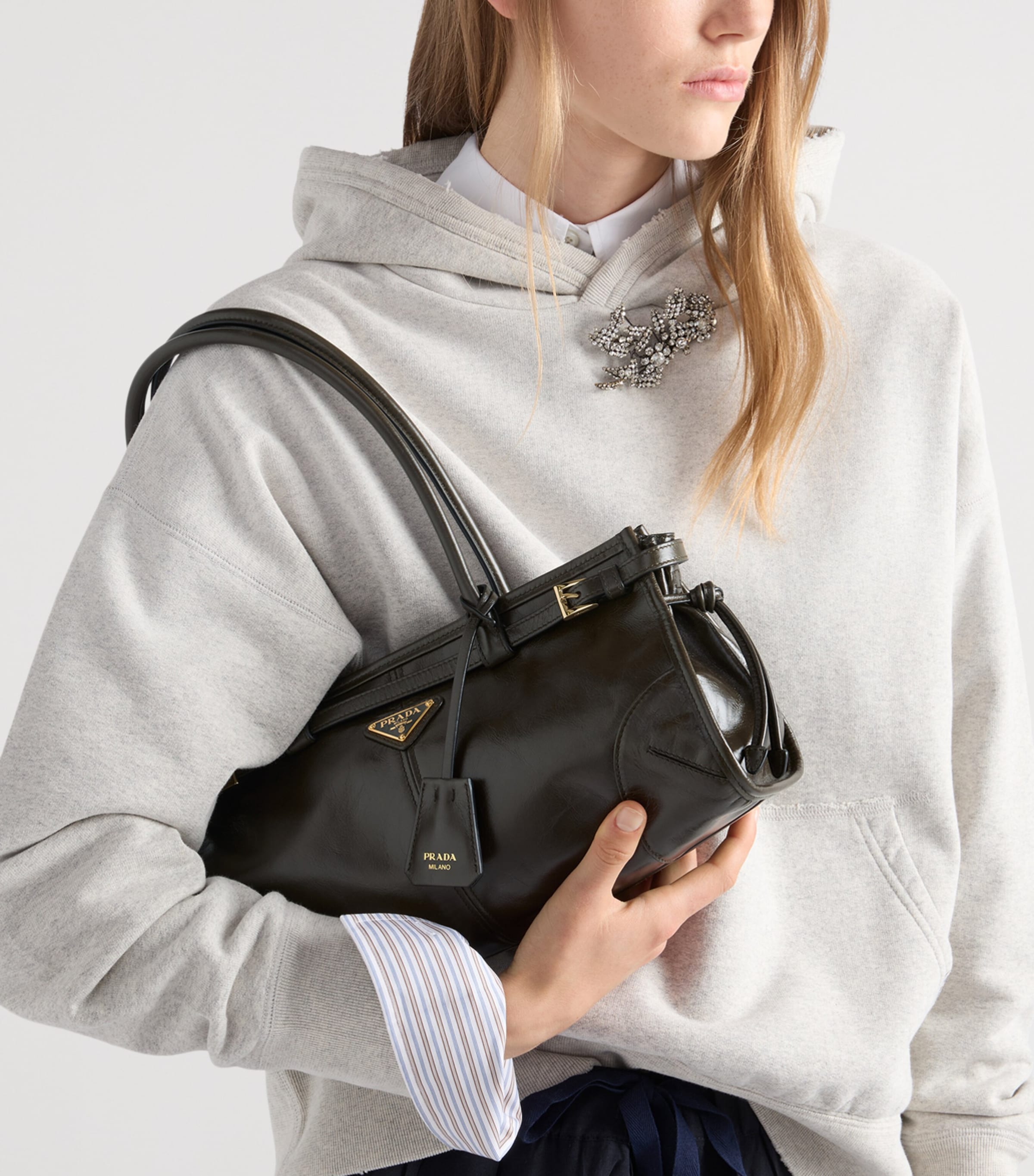 Prada Medium Leather Bonnie Shoulder Bag Green Image 7