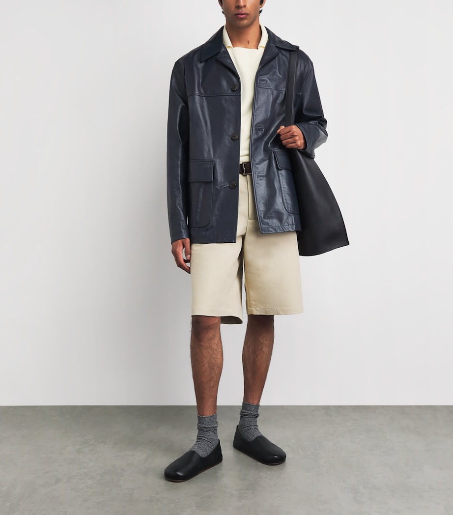 System Mens Leather Jacket Dark Navy Image 2