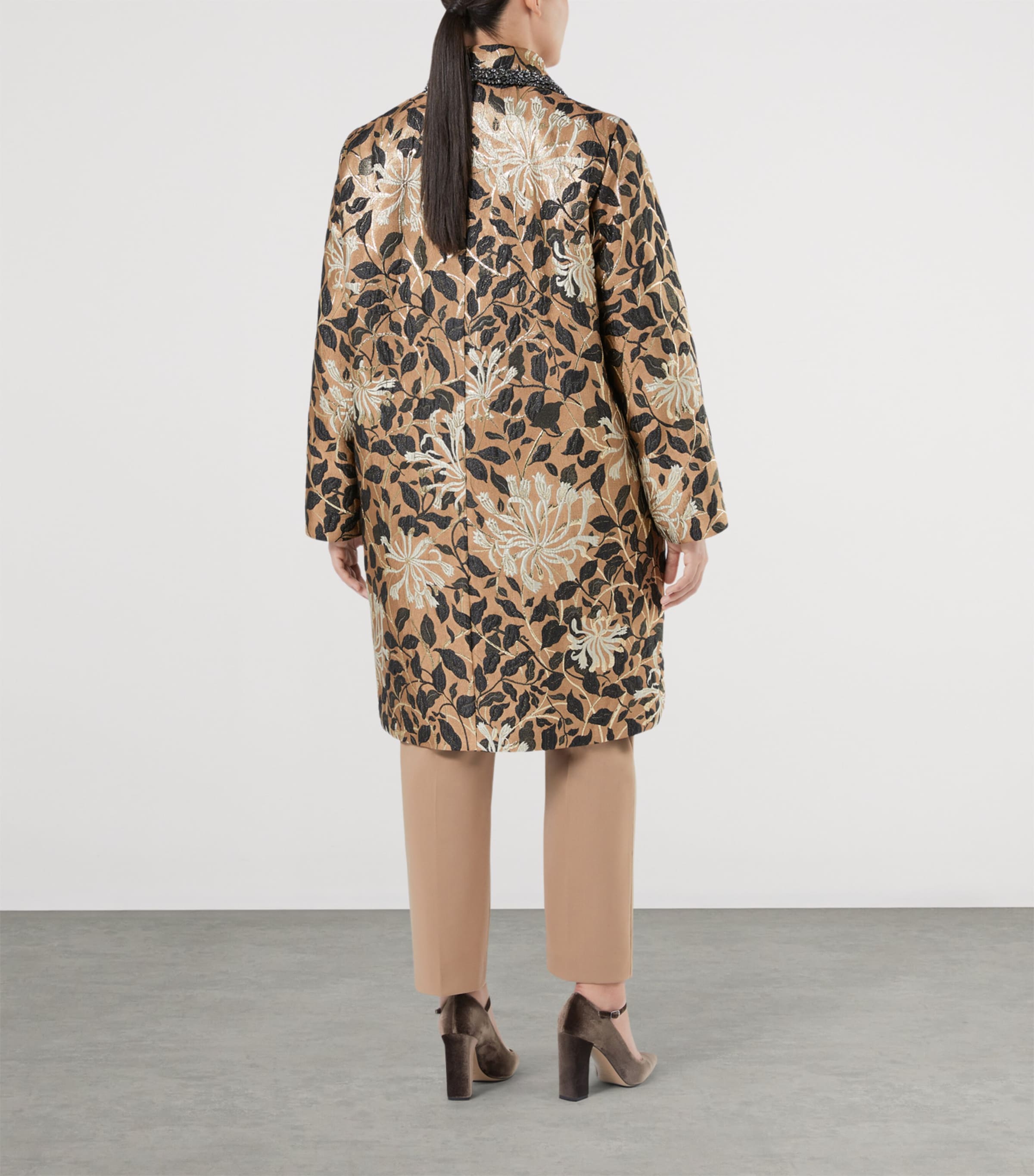 Lamé Floral Jacquard Coat GOLD Image 3