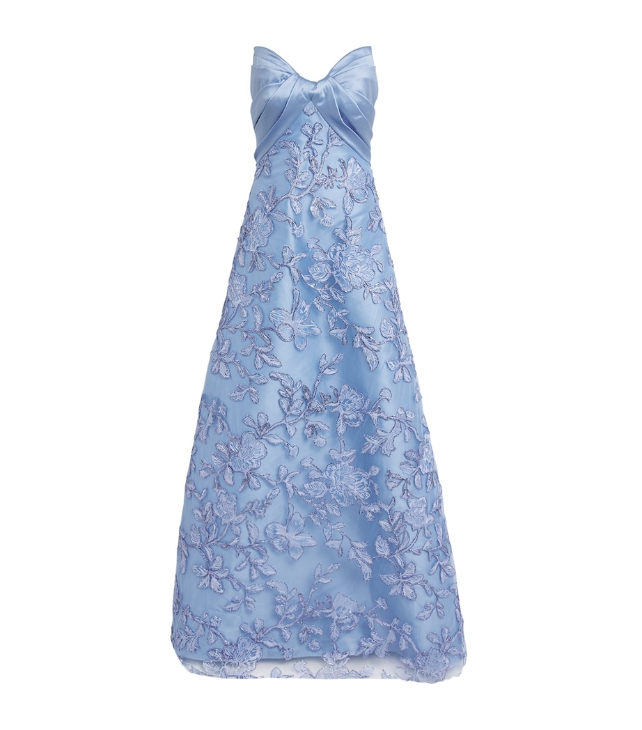 Pamella Roland Womens Embellished Mikado Gown Sky Blue Image 1