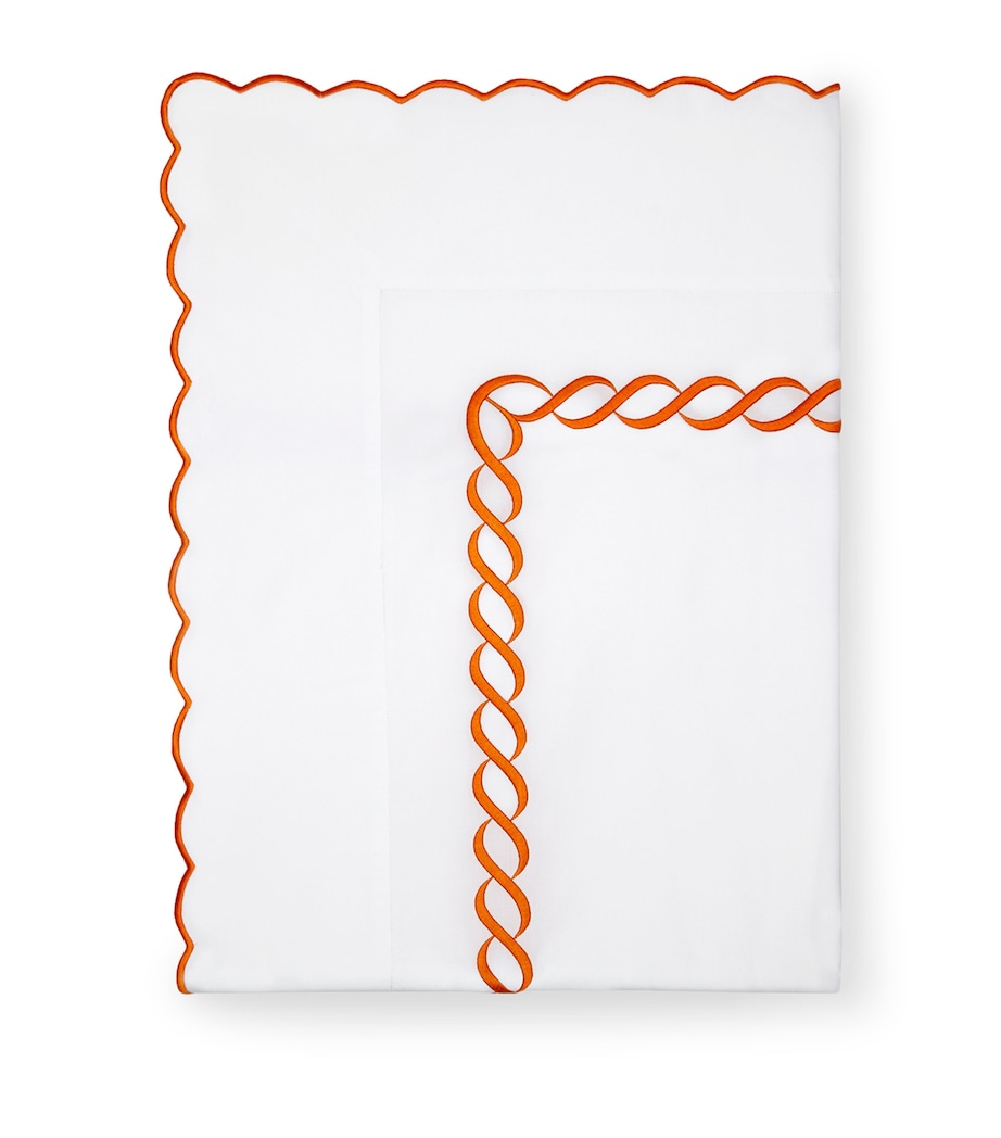 Treccia King Flat Sheet (275cm x 275cm) WHITE/ORANGE Image 1