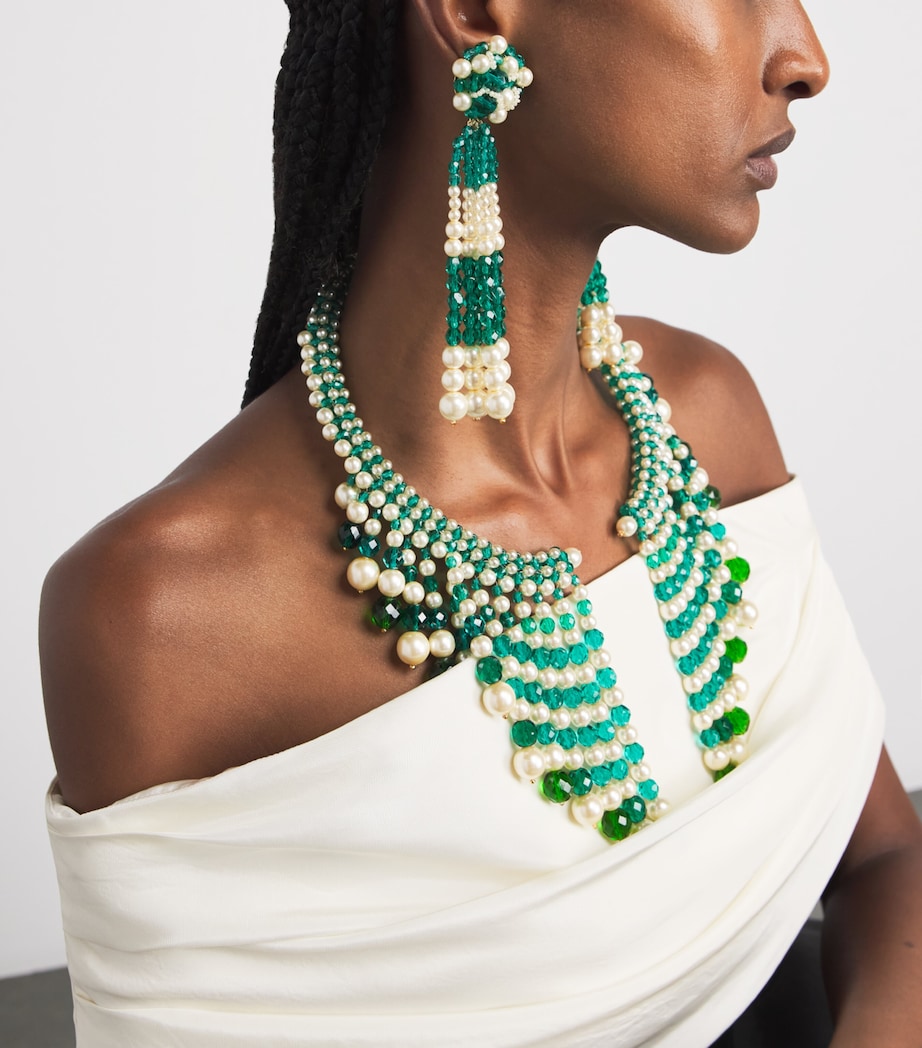 Beaded Frangia Necklace Green/white Image 4