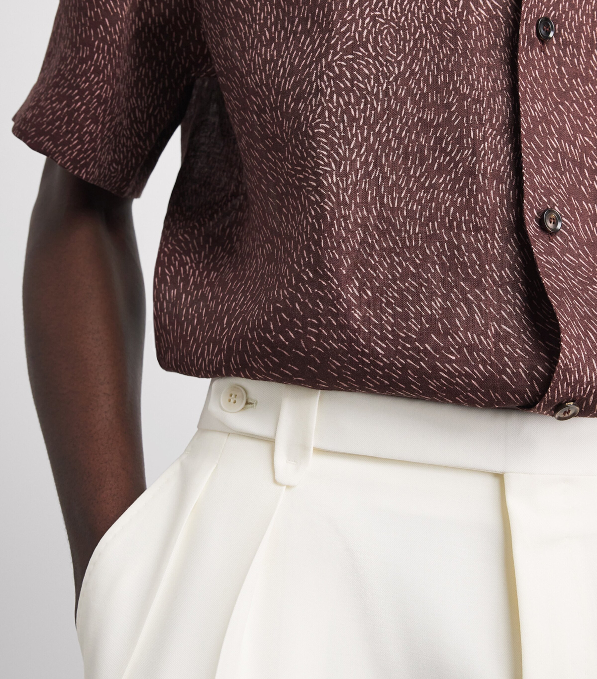 Brioni Mens Linen Short-Sleeve Flecked Shirt Image 3