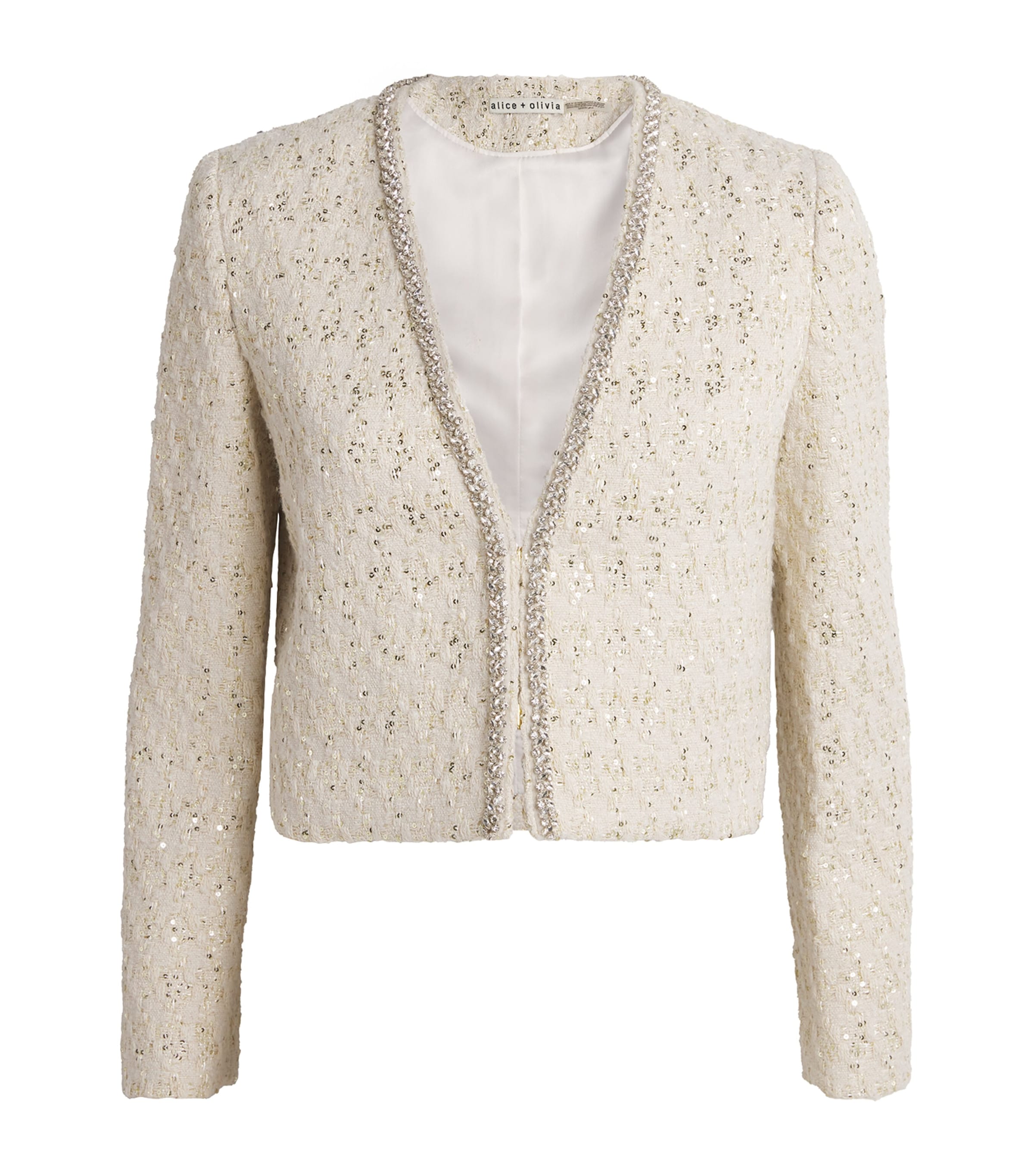 Alice And Olivia Tweed Embellished Kidman Blazer In Neutral
