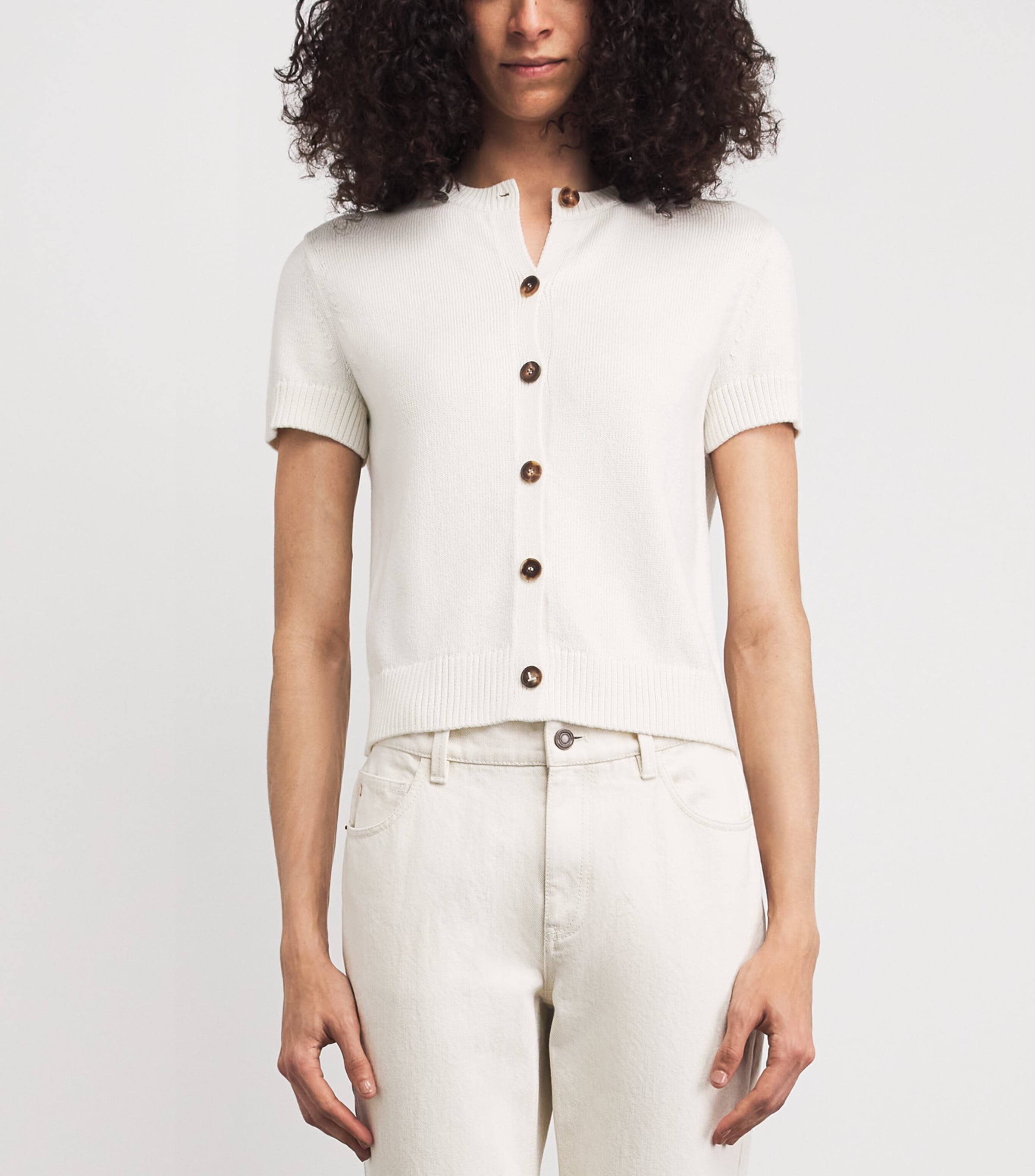 Lafayette 148 Womens Cotton-Silk Short-Sleeve Cardigan Cloud Cloud Image 4