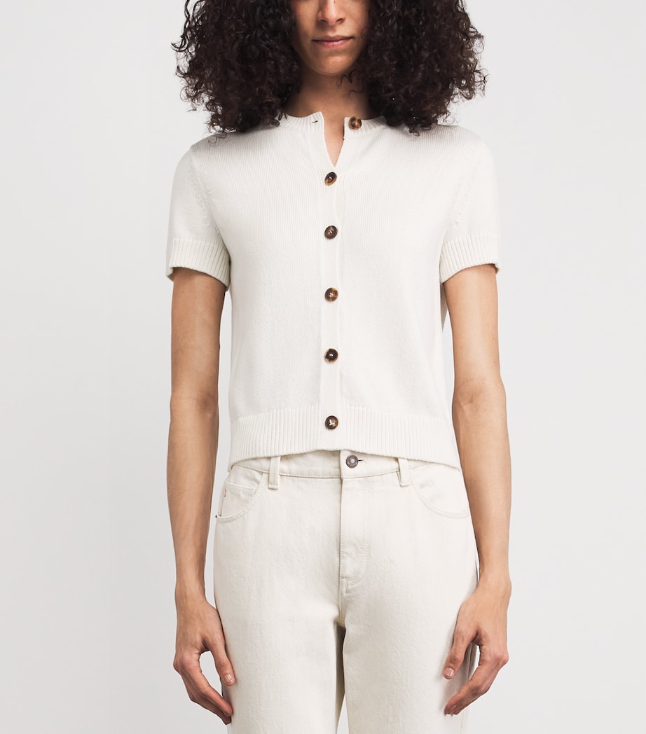Lafayette 148 Womens Cotton-Silk Short-Sleeve Cardigan Cloud Cloud Image 4