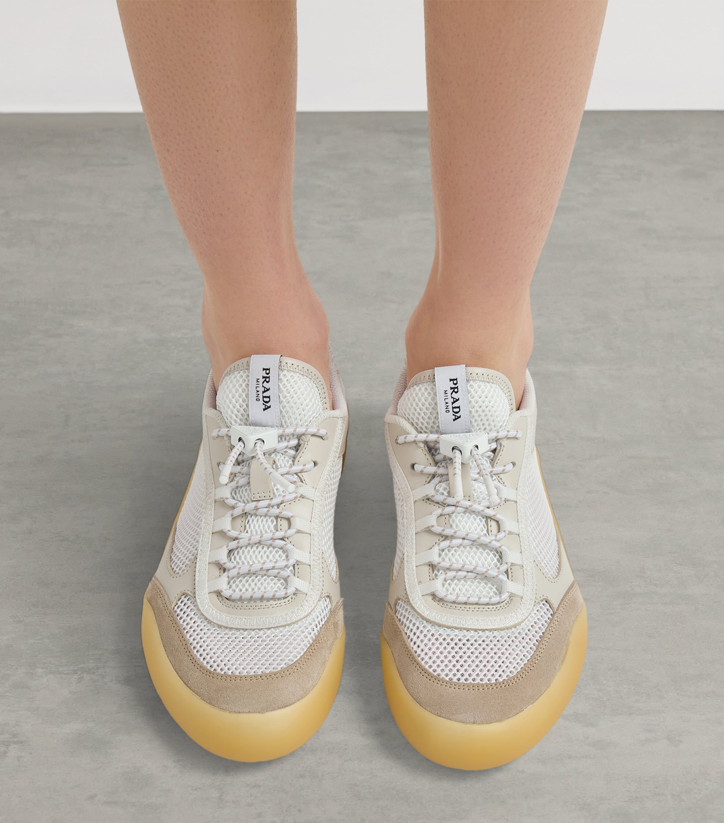 Prada Leather-Mesh Speedrock Sneakers Neutral Image 3