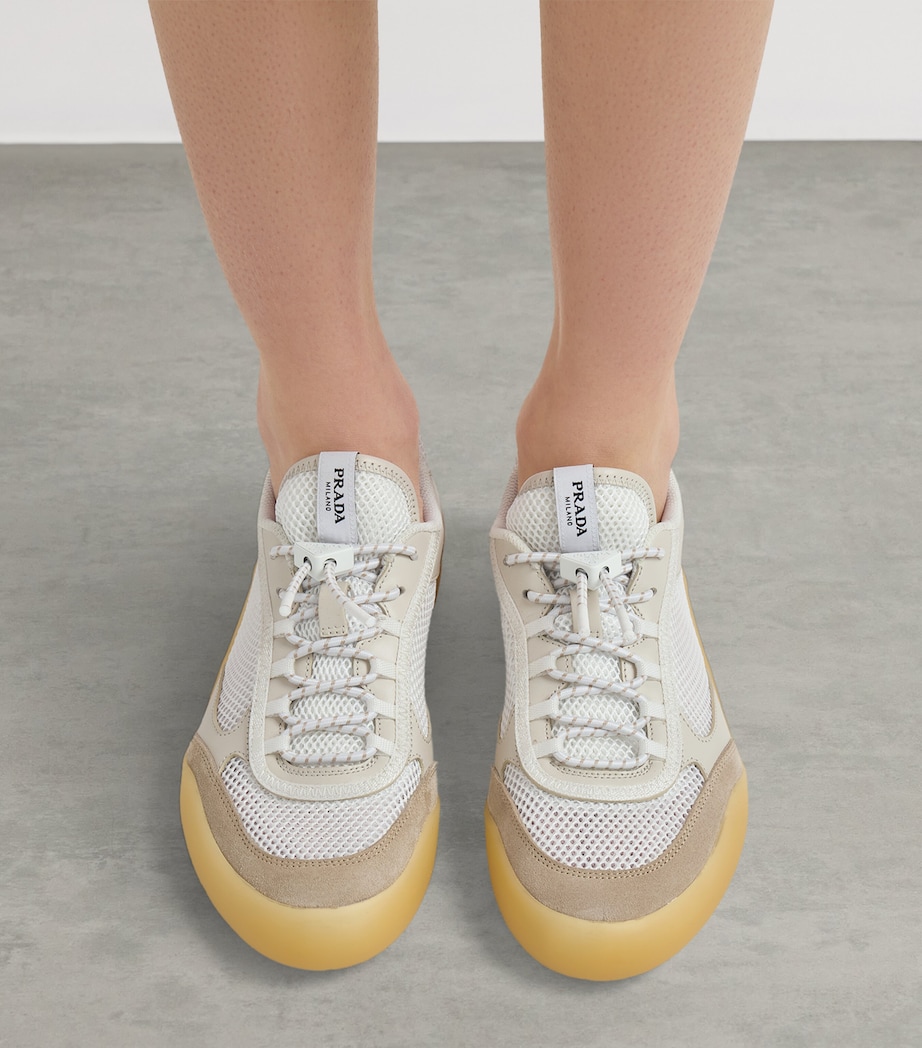 Prada Leather-Mesh Speedrock Sneakers Neutral Image 3