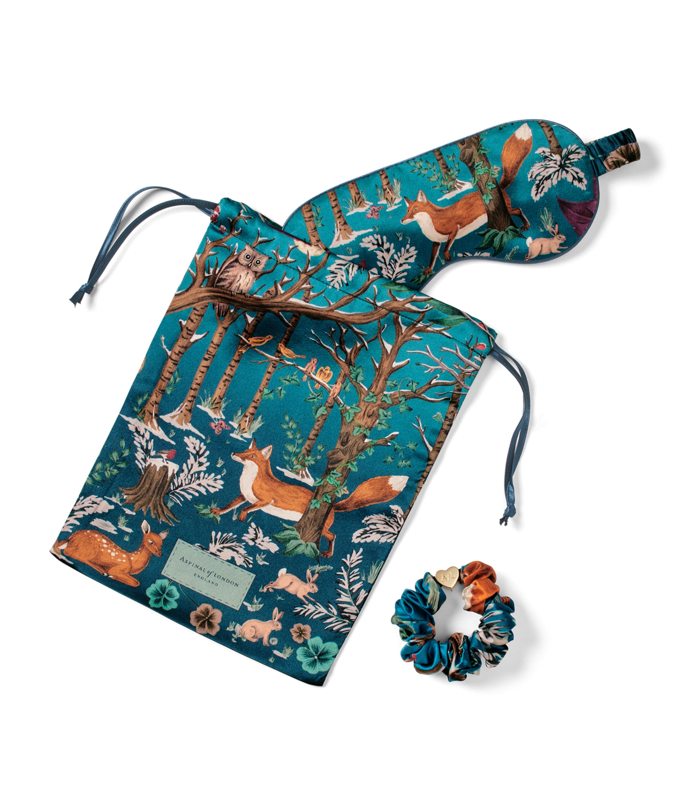 Aspinal Of London Silk Woodland Eyemask Travel Set In Blue