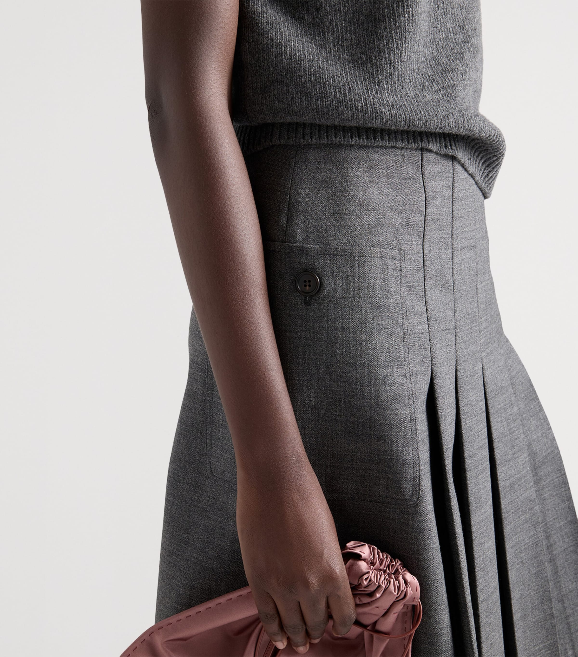 Prada Womens Wool Rush Pleated Midi Skirt Grey Image 3