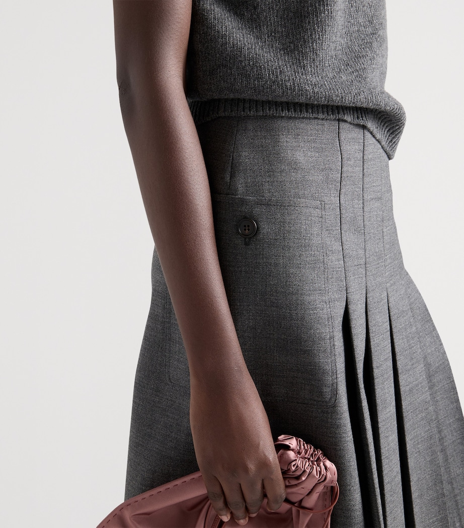 Prada Womens Wool Rush Pleated Midi Skirt Grey Image 3