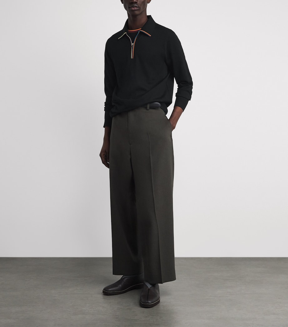 Merino Wool Signature Stripe Zip Polo Shirt BLACK-79 Image 2