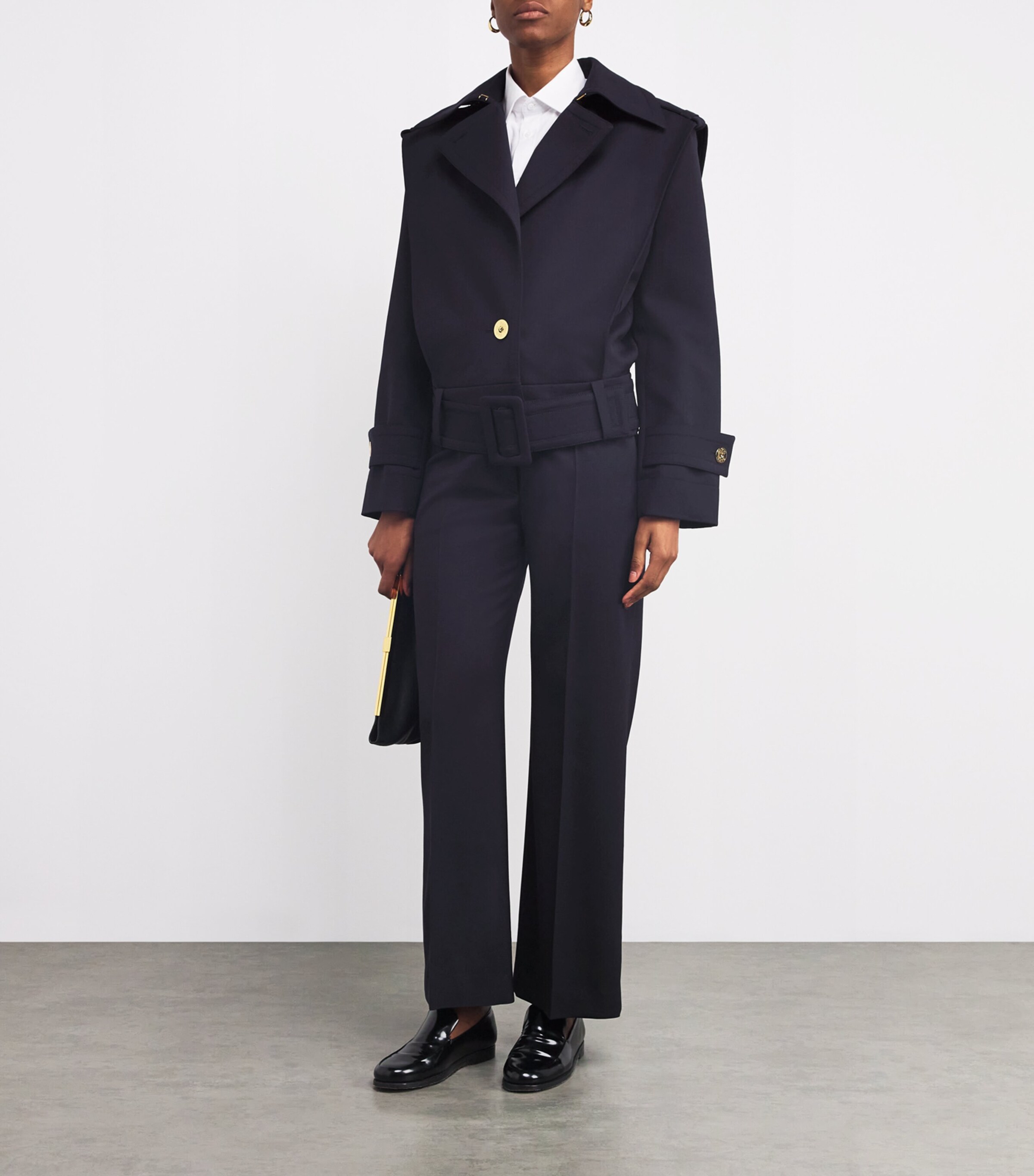 Patou Womens Virgin Wool Straight Trousers Navy Black Image 2