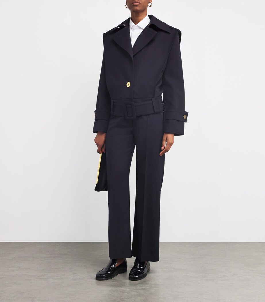 Patou Womens Virgin Wool Straight Trousers Navy Black Image 2