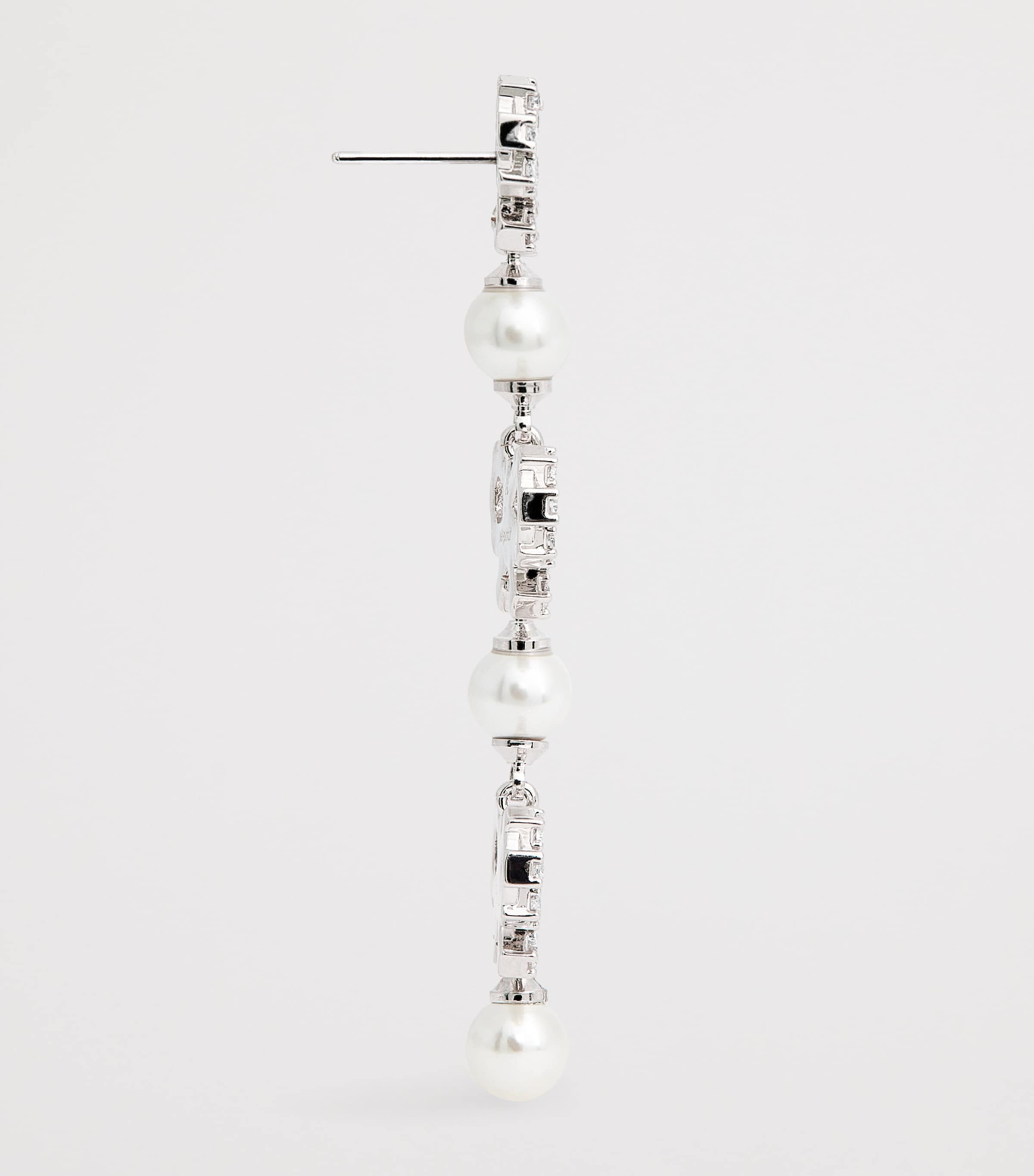 Self-Portrait Crystal and Faux Pearl Bow Tiered Earrings Pearl Image 4